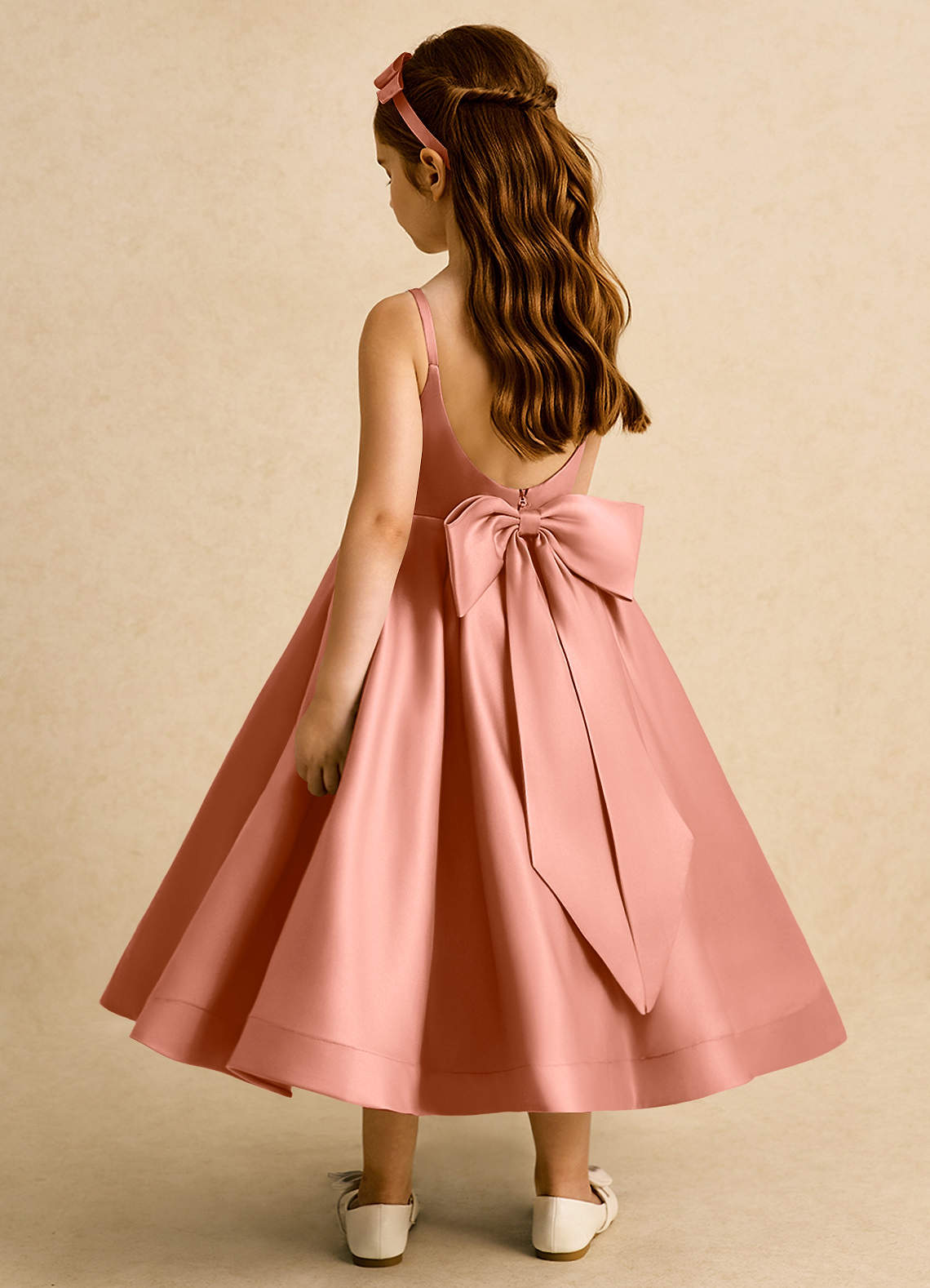 Azazie Babs Blumenmädchenkleider Ballkleid Plissee Matte Satin Kleid Mai Tai image1
