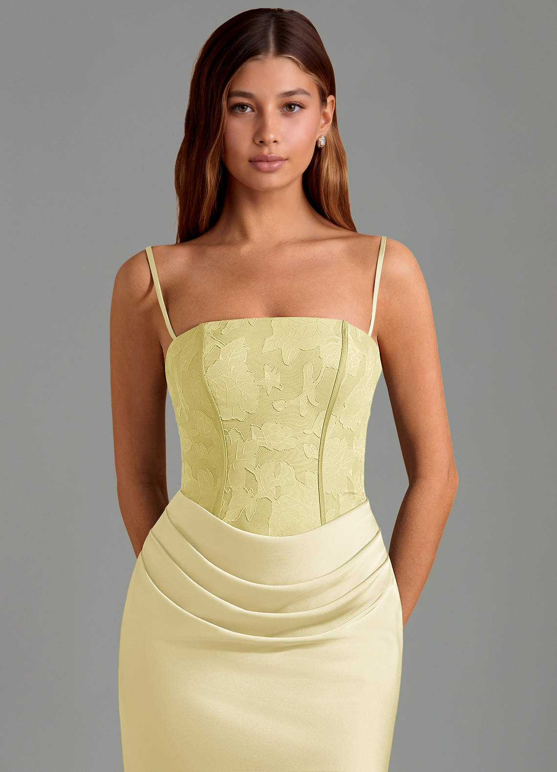 Azazie Emilia Jurken voor bruidsmeisjes Jurk van Stretch Satijn met Zeemeermin Strapless Citroensorbet image5