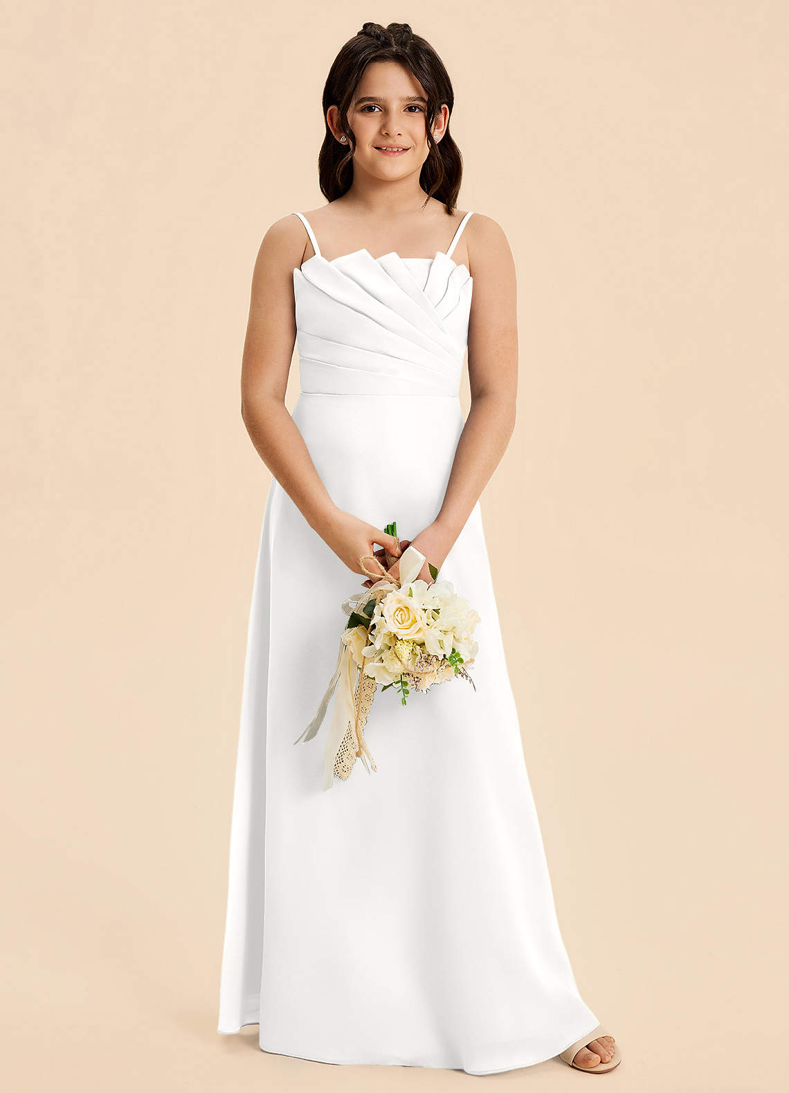 Azazie A-Line/Princess Straight Floor-Length Chiffon Junior Bridesmaid Dresses - White