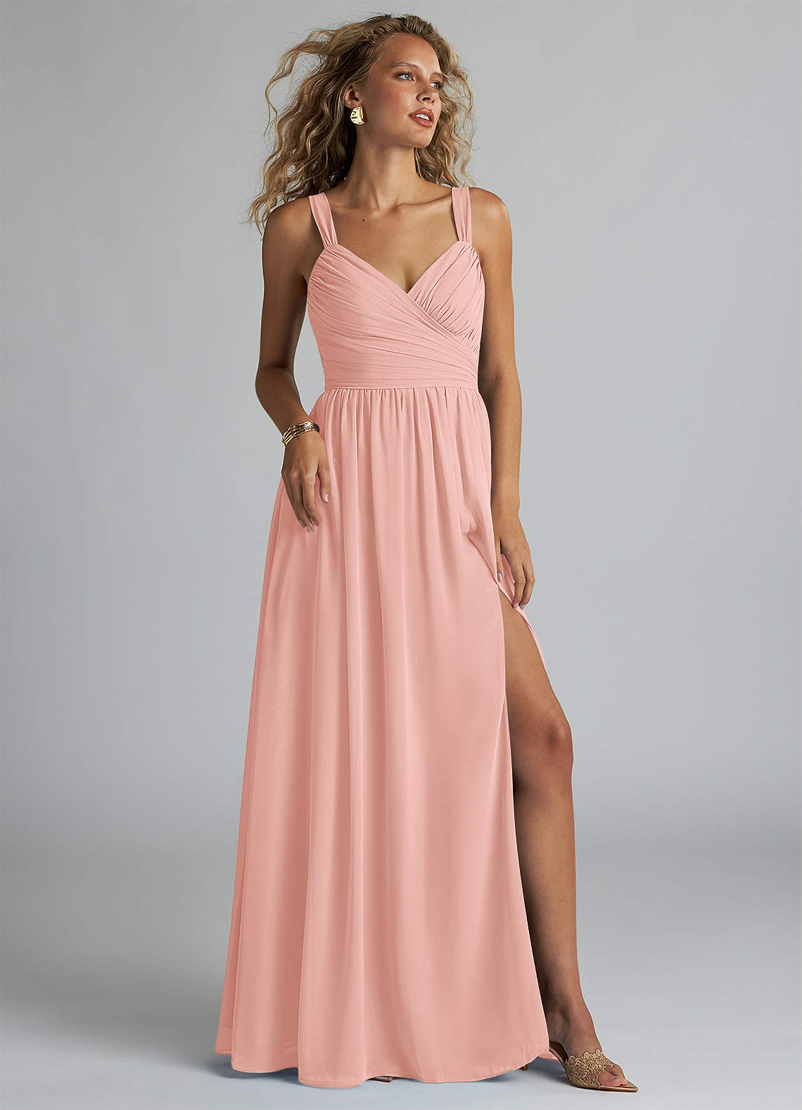 Azazie Aziza Bridesmaid Dresses Rosette A-Line V-Neck Pleated Chiffon Dress image1