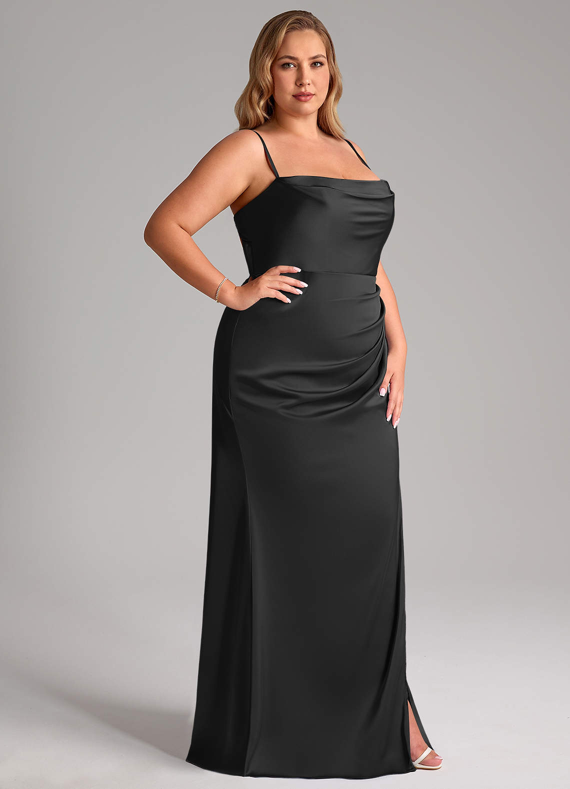Azazie Leonis Bridesmaid Dresses Black Mermaid Pleated Stretch Satin Convertible Dress image13