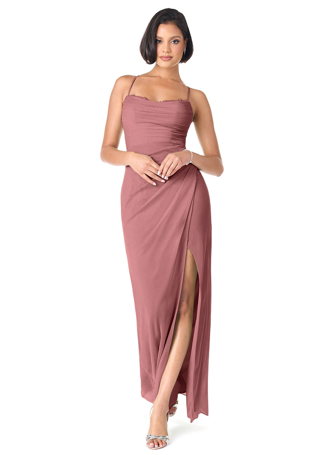 Azazie Ashana Brautjungfernkleider Etui Herzchen Spitze Gittergewebe Kleid Wüstenrose image1