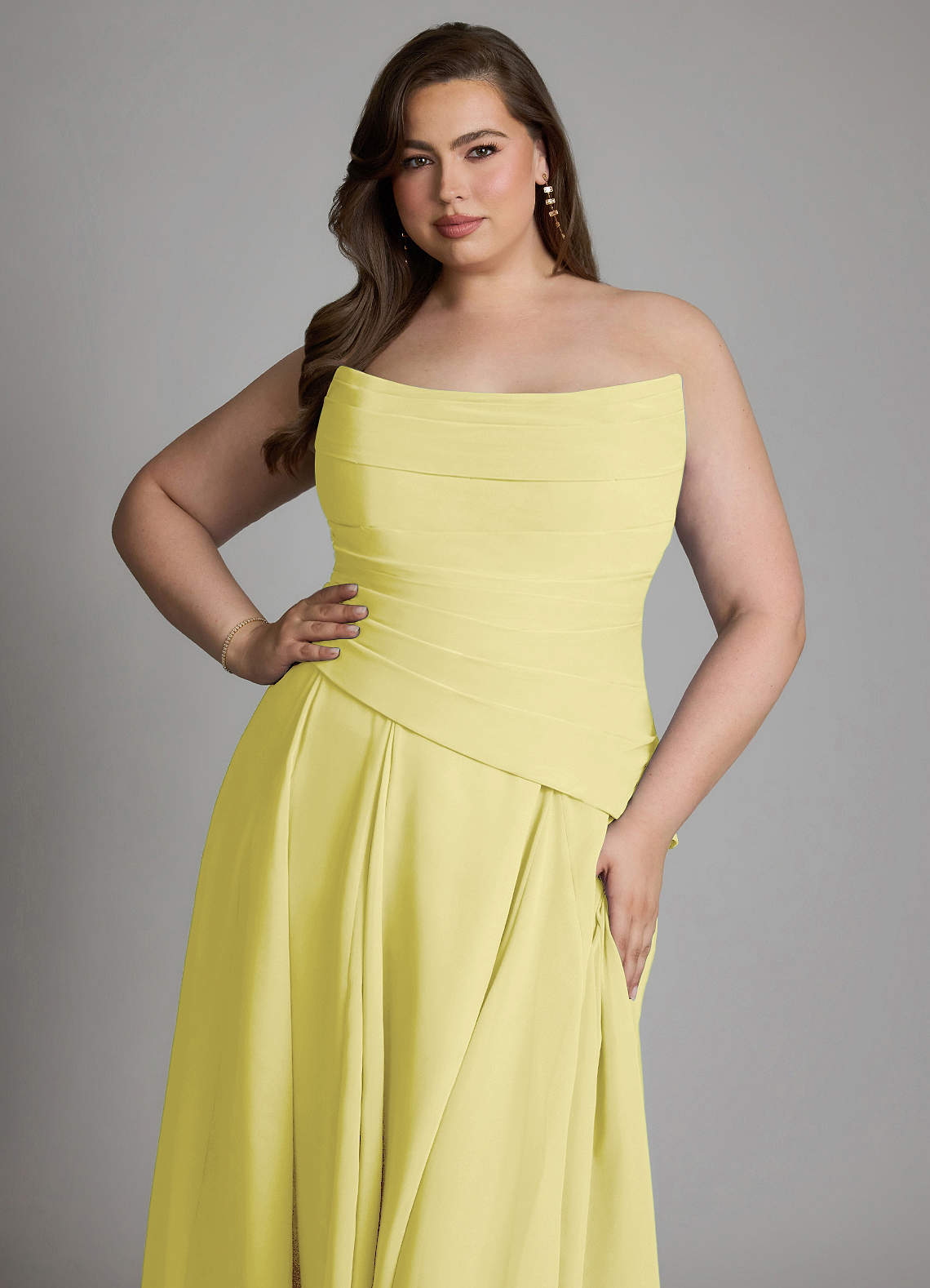 Azazie Gabriela Bridesmaid Dresses Lemon Sorbet A-Line Corset Chiffon Dress image23
