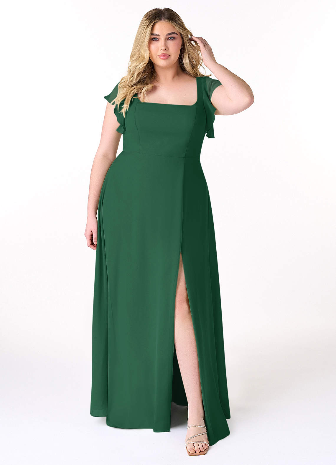 Azazie Bondi Bridesmaid Dresses Dark Green A-Line Ruffled Chiffon Dress image6