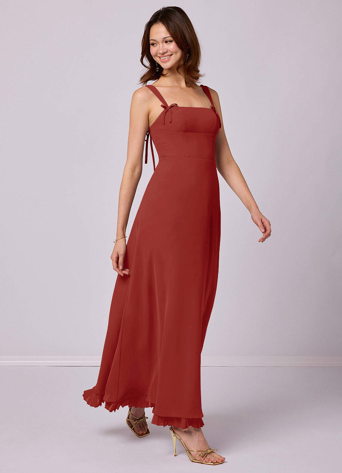 Barbie ♥ Azazie Bridesmaid Dresses Terracotta A-Line Pleated Chiffon Dress image1