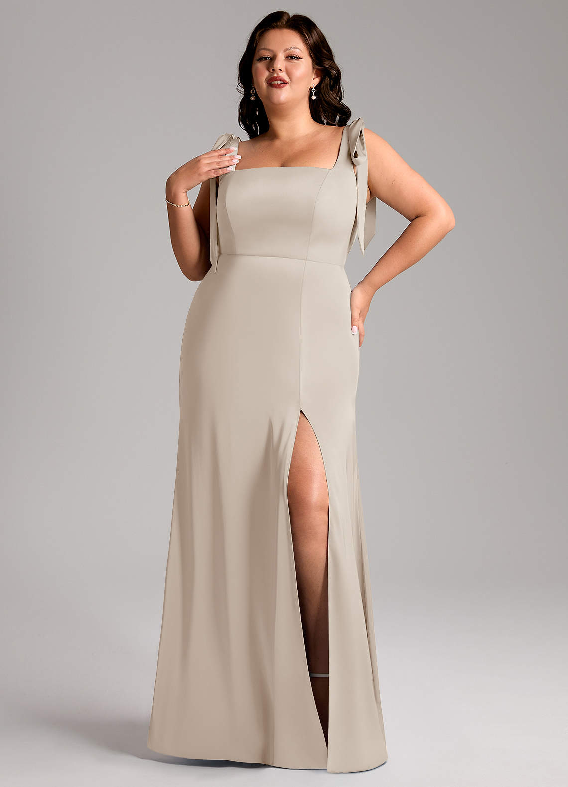 Azazie Frostine Bridesmaid Dresses Frost A-Line Bow Stretch Satin Dress image1