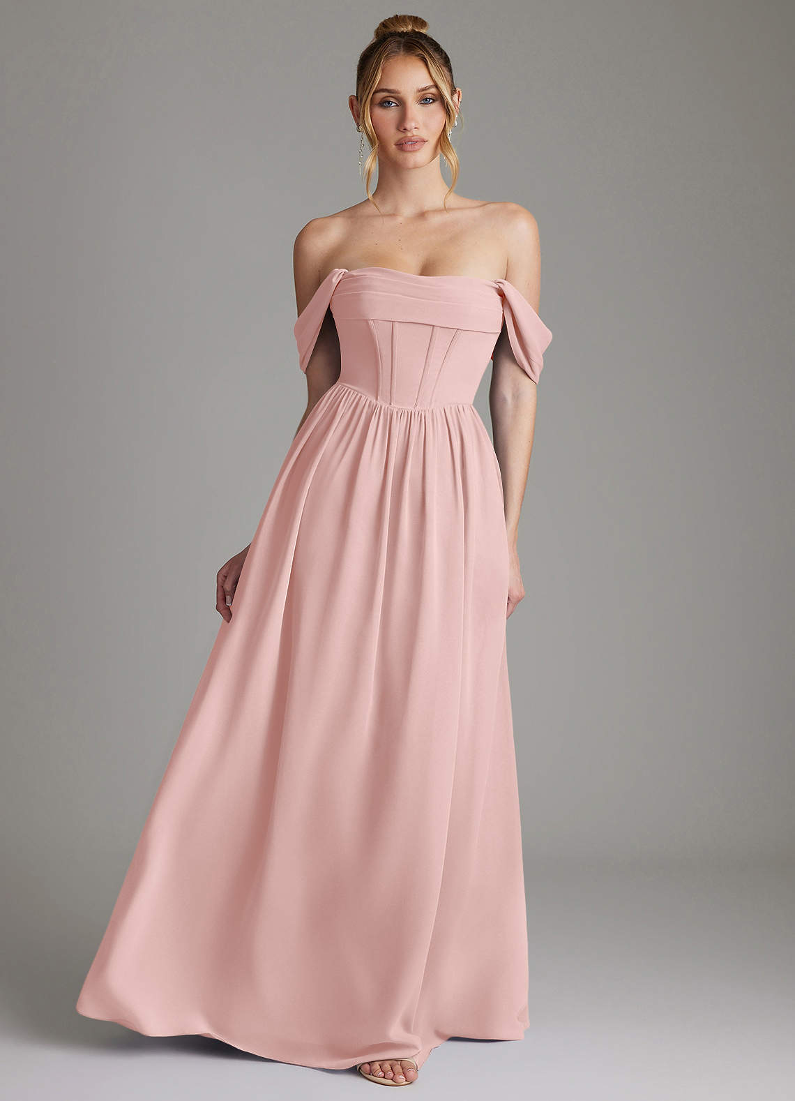 pink a line bridesmaid dresses A-line V Neck Chiffon Floor-Length Bridesmaid Dress with Bowknot Pleated  Split S6087B - Bridesmaid Dresses