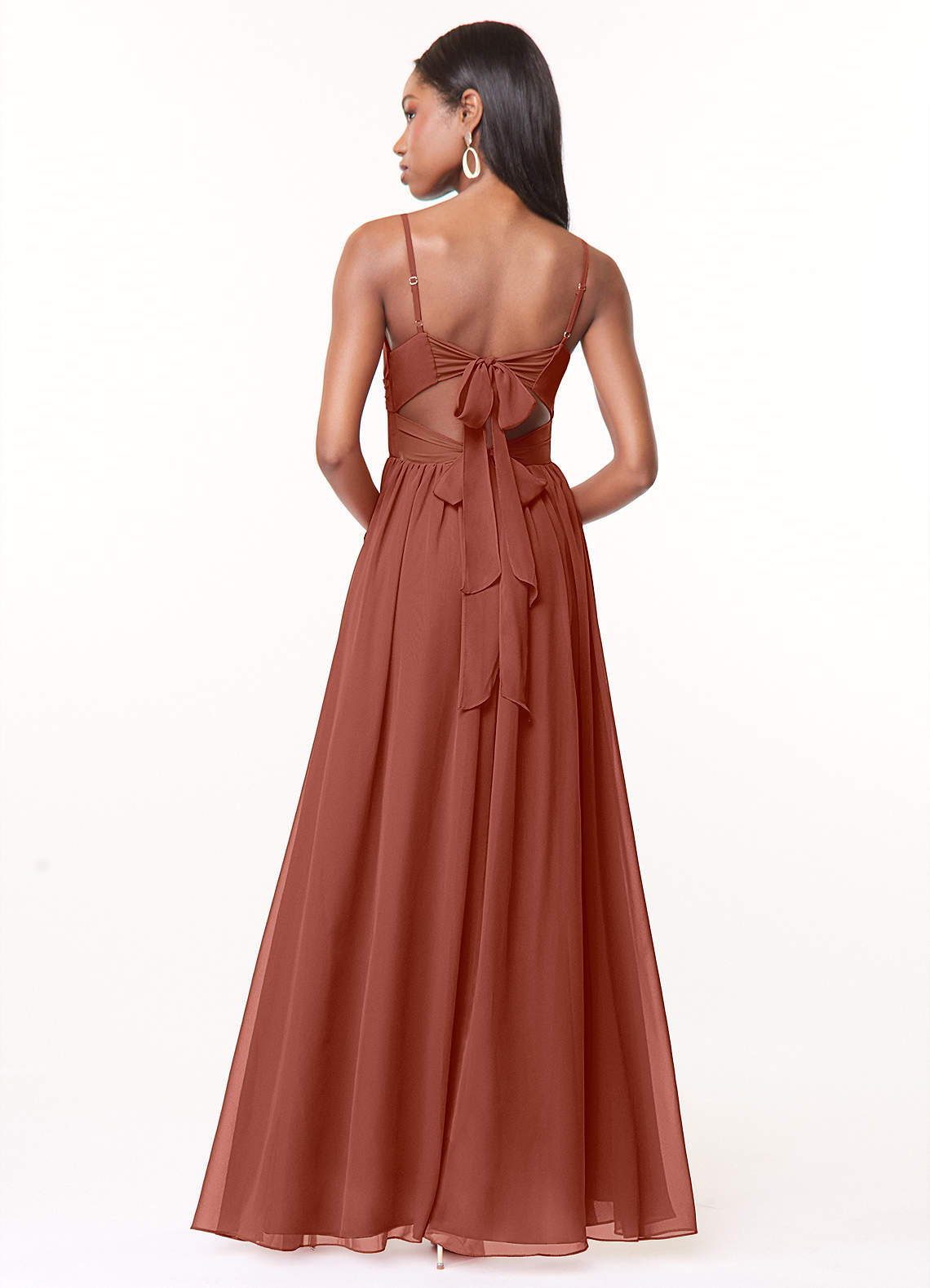 Azazie Zeya Bridesmaid Dresses Auburn A-Line V-Neck Pleated Chiffon Dress image2