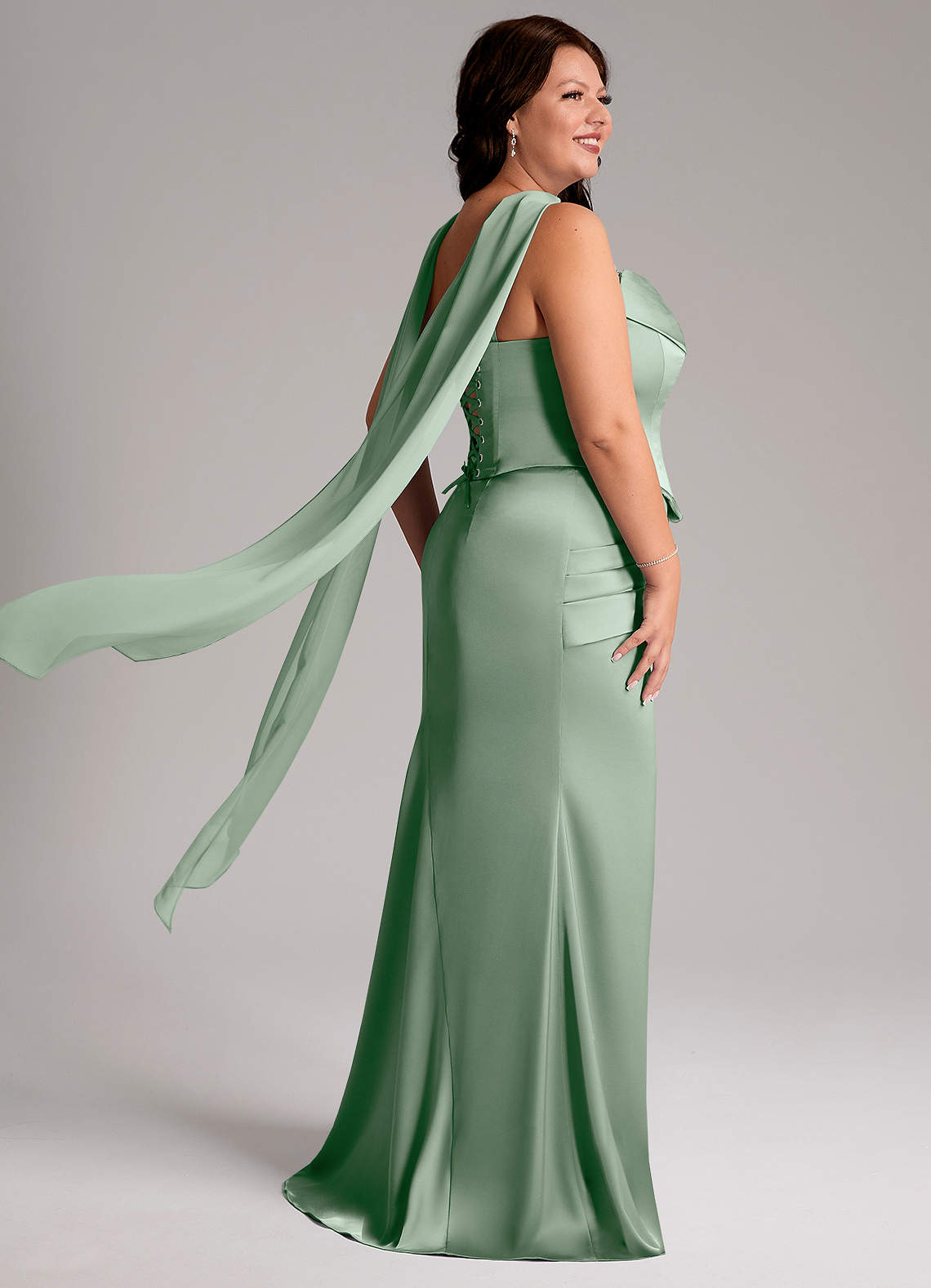 Azazie Sorrel Bridesmaid Dresses Agave Mermaid Strapless Stretch Satin Convertible Dress image7