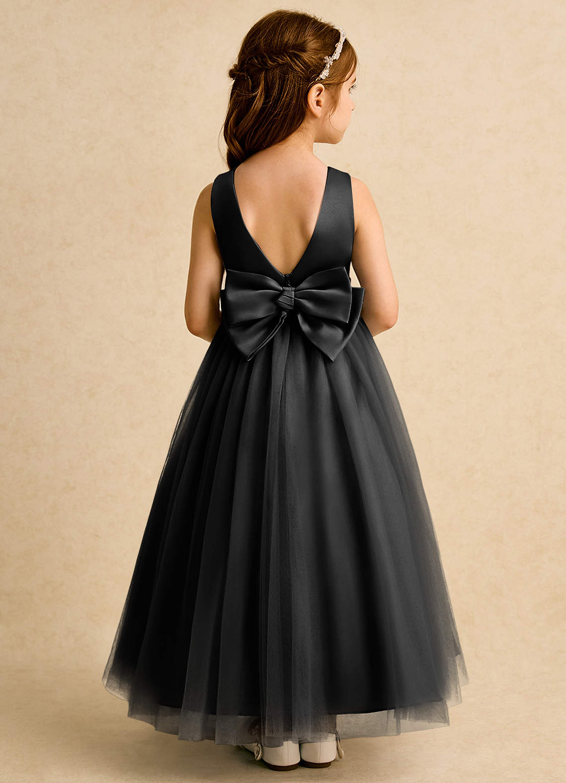 Azazie Lior Robe Demoiselle D'honneur Fillette Robe Princesse en Tulle Plissée Noir image4