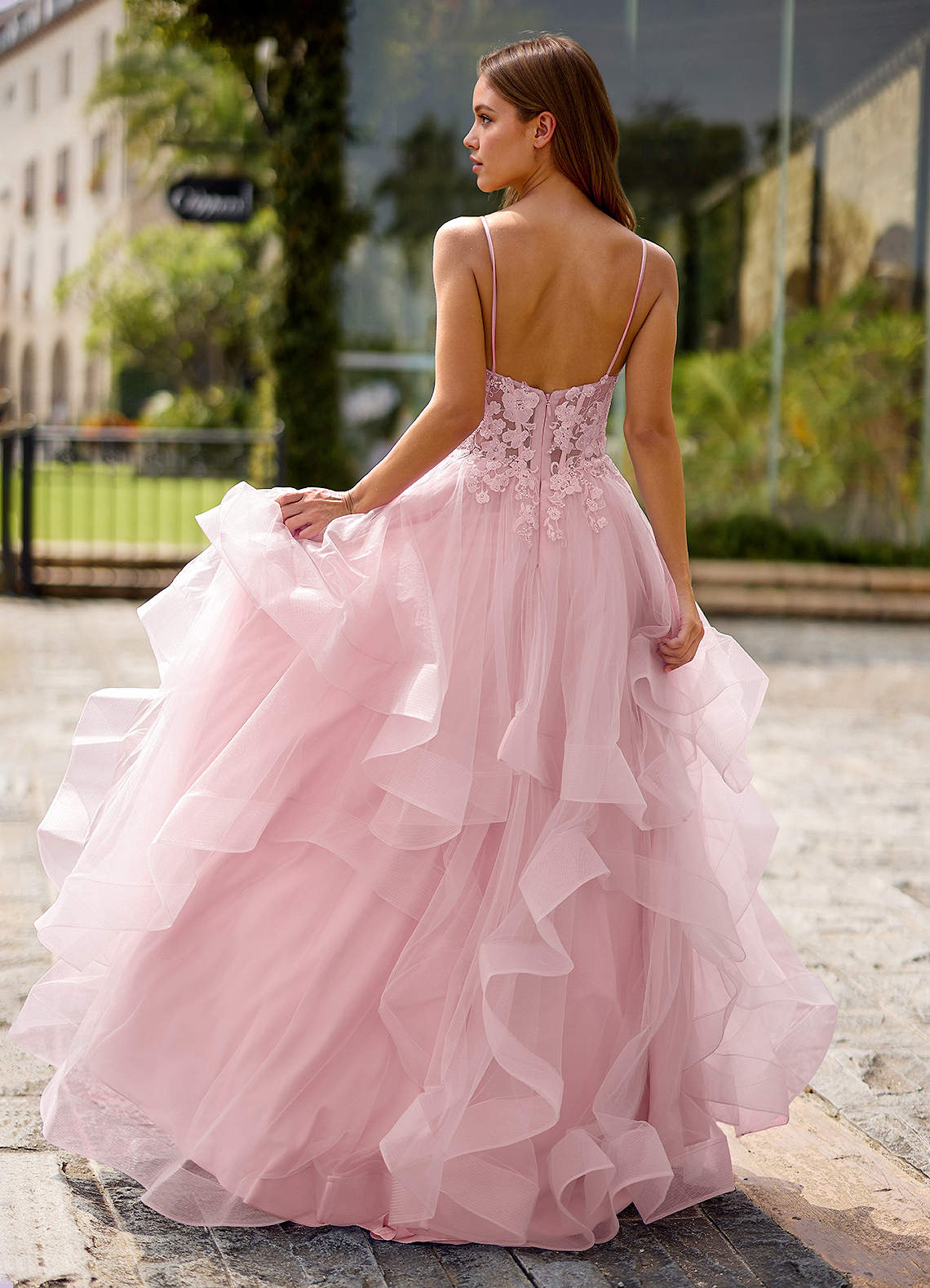 Spitze Rosa Vestido de baile de renda transparente image1