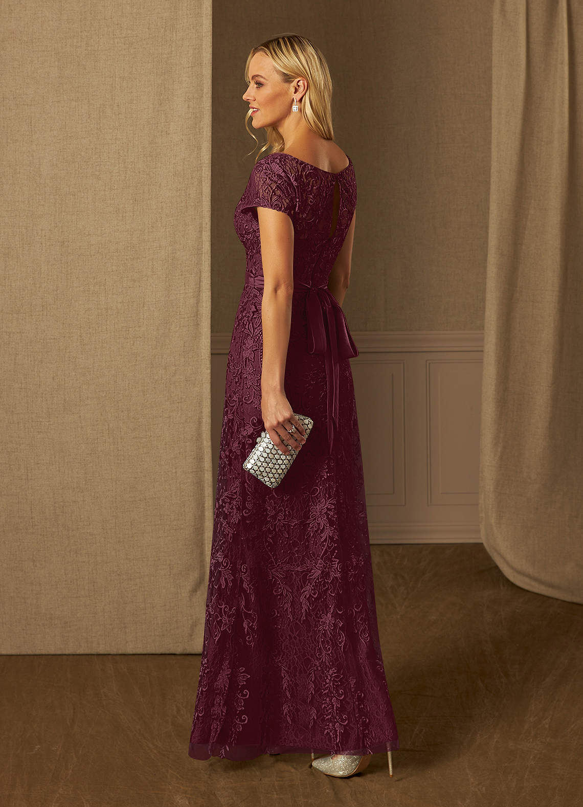 Azazie Dorit Cabernet Sheath Scoop Lace Dress Ready to Ship | Azazie