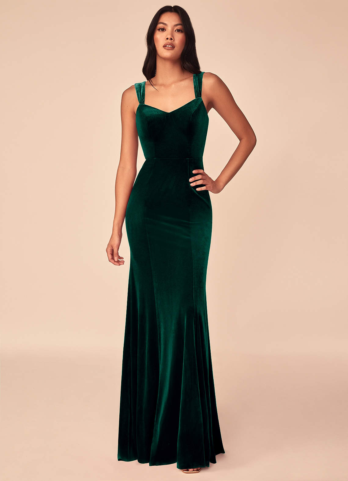 Azazie Lanessa Velvet Dress Emerald Bridesmaid Dresses | Azazie