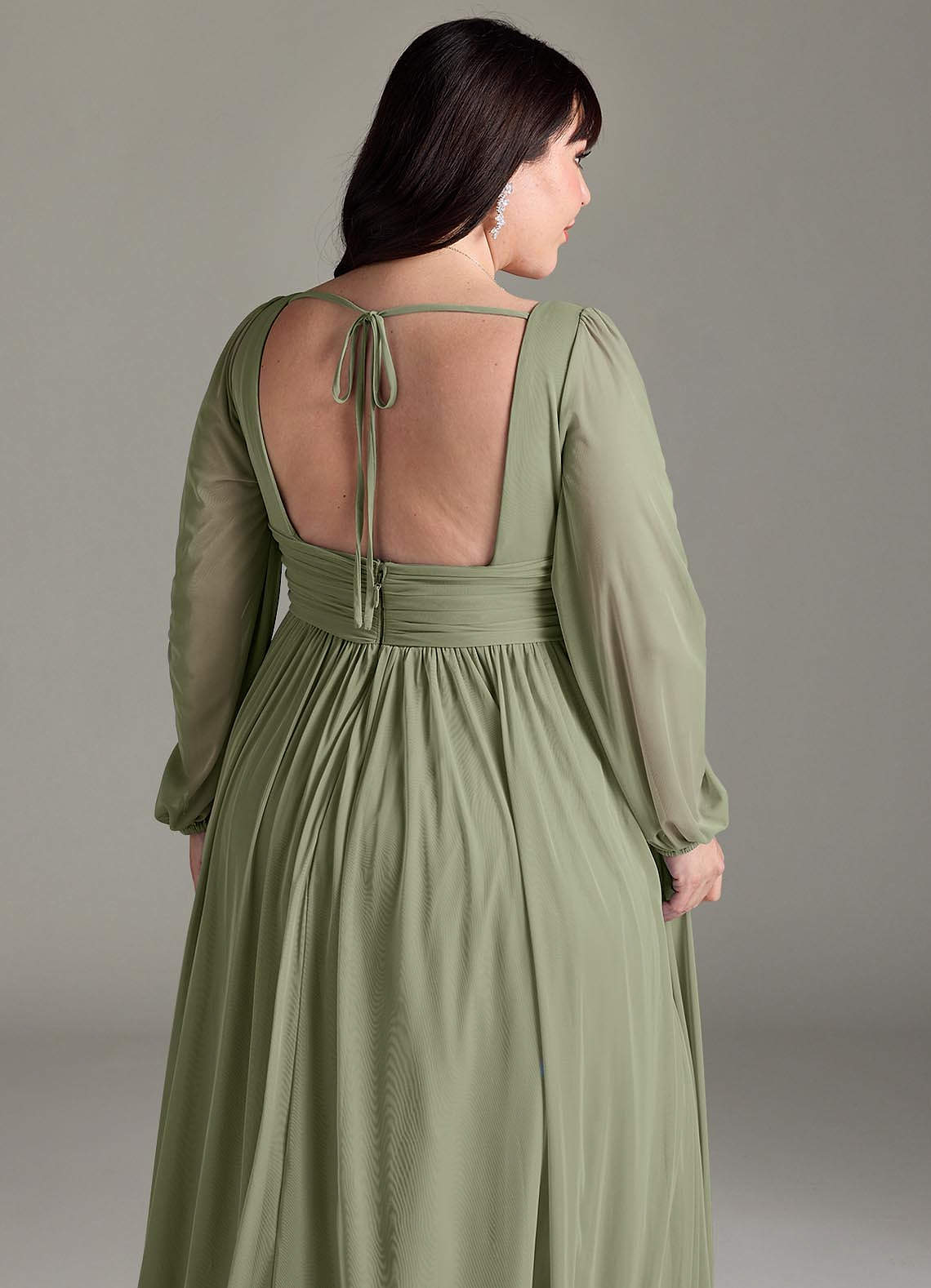 Azazie Norah Vestidos de madrinha de casamento Vestido Pistache de Chiffon de Linha A com Manga comprida image12