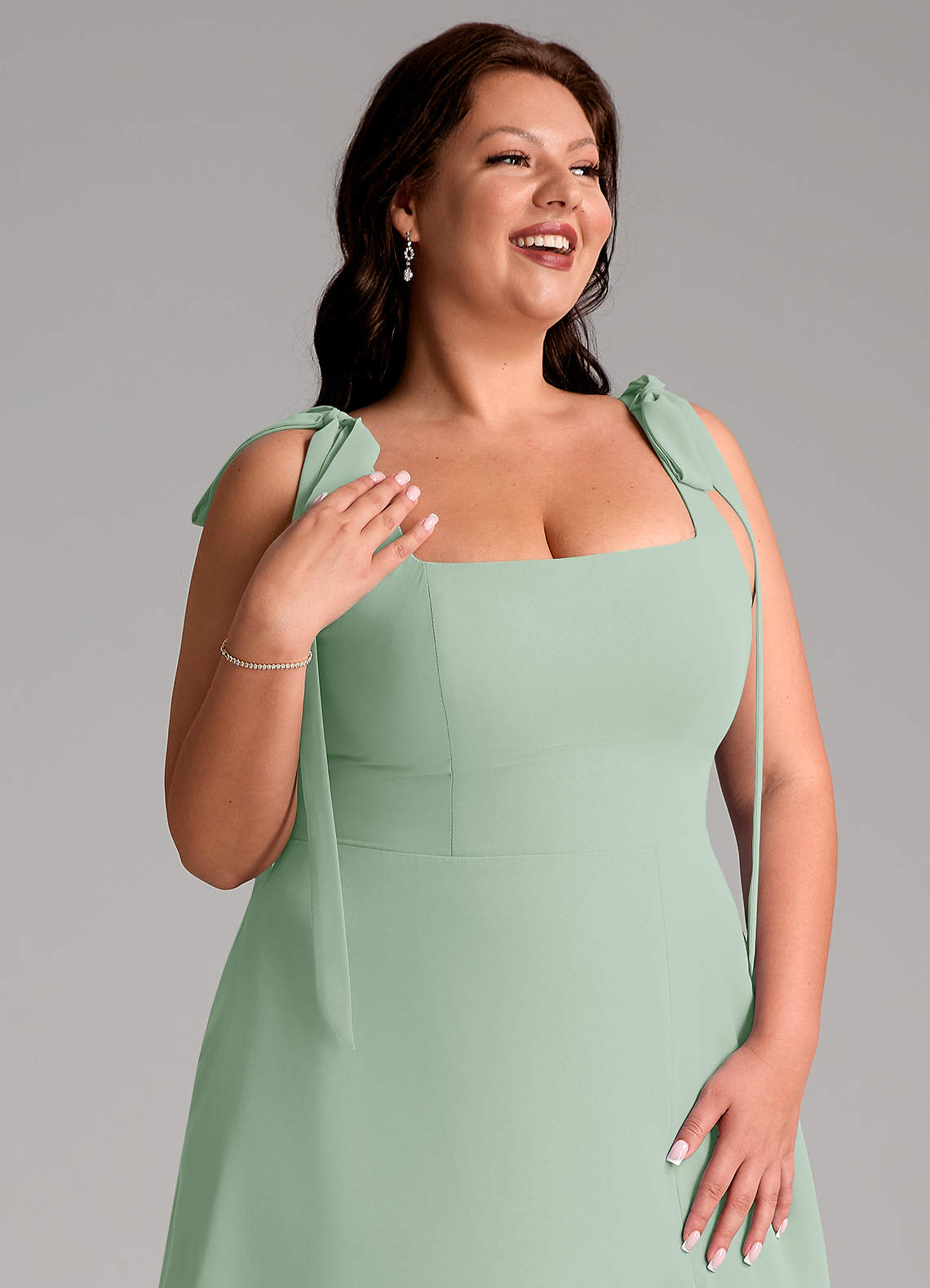 Azazie Debra At-home Try On Dresses Agave A-Line with Pockets Chiffon Convertible Dress image15