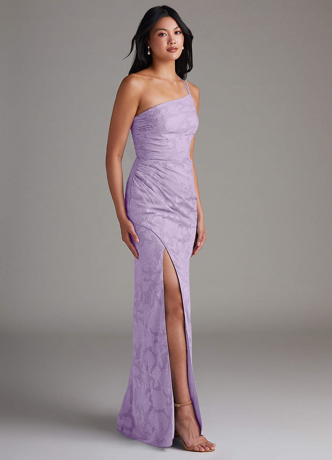 Azazie Eren Jurken voor bruidsmeisjes Jurk van Bloemen Burn-out met Kolom One-shoulder Lila image2