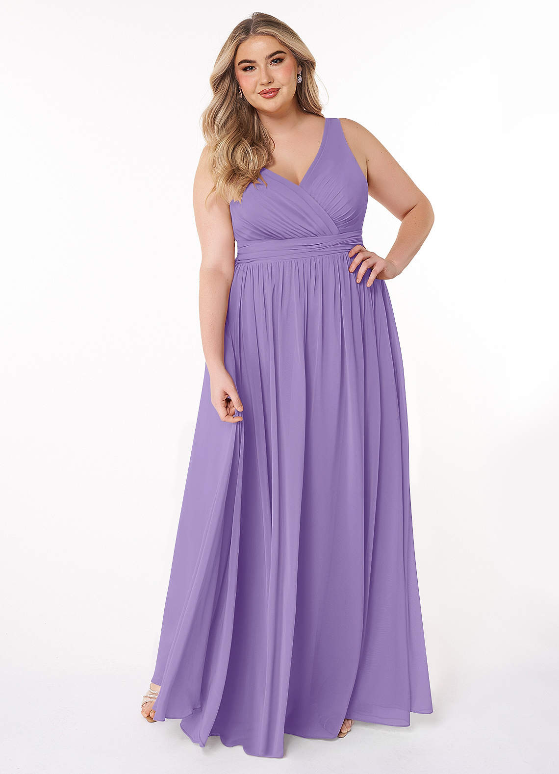 Azazie Kora Robes de demoiselle d'honneur Robe Trapèze en Mousseline de soie Plissée Tahiti image1