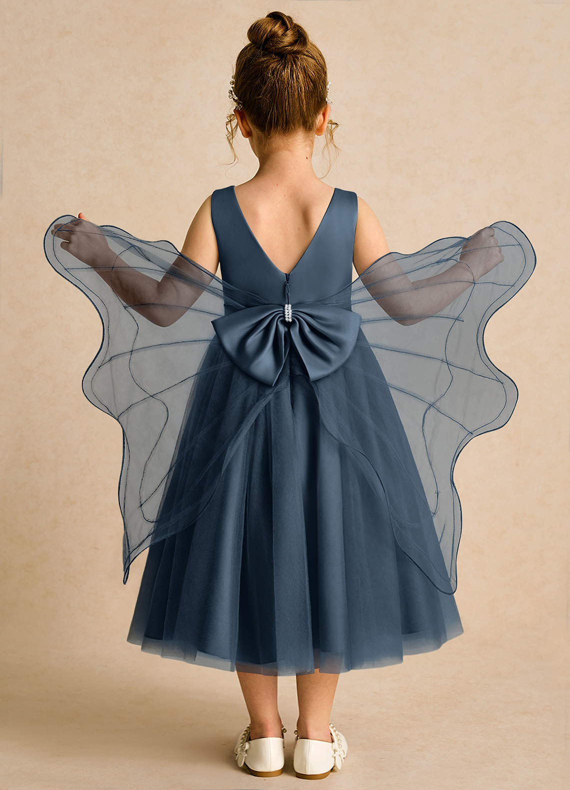 Azazie Pear Flower Girl Dresses Neptune Ball-Gown Bow Tulle Dress image1