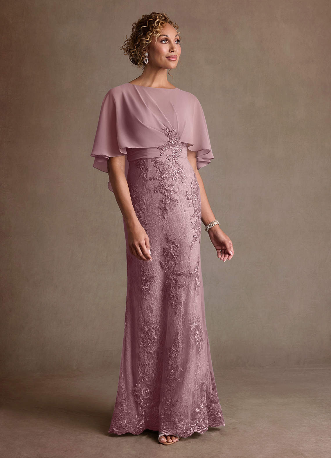 Azazie Amrita Vestidos para mãe da noiva Vestido Rosa Empoeirada de Chiffon de sereia com Renda image3