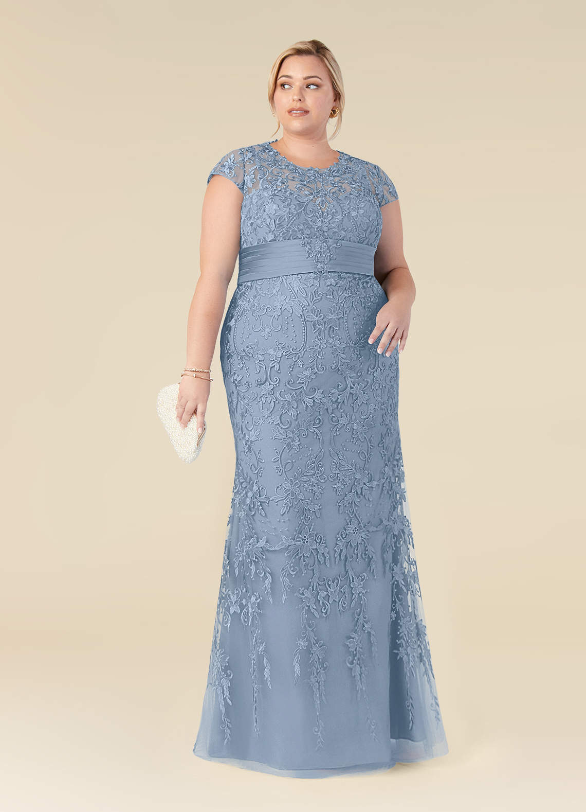 Azazie Jamila Mother of the Bride Dresses Dusty Blue Mermaid Lace Dress image1