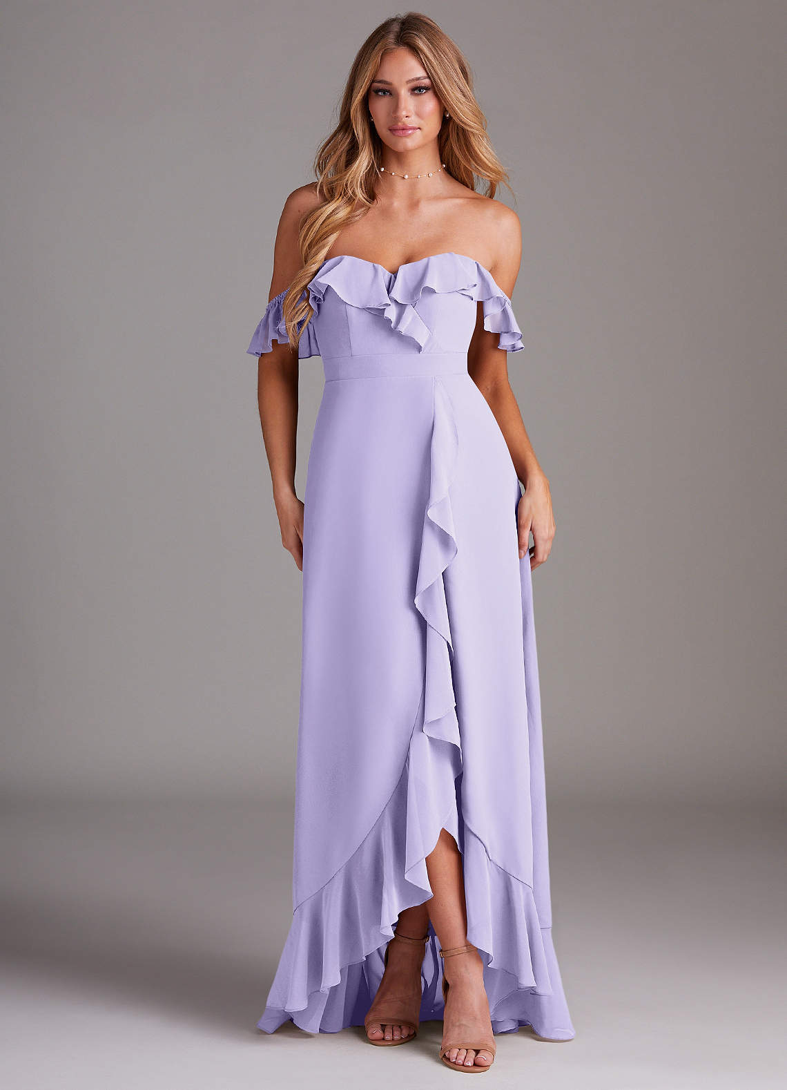 Azazie Lyra Bridesmaid Dresses Lilac A-Line Chiffon Convertible Dress image1
