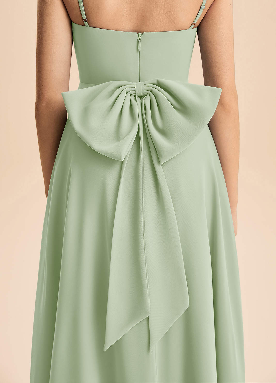 Azazie Bear Junior Dusty Sage A-Line Pleated Chiffon Dress image6
