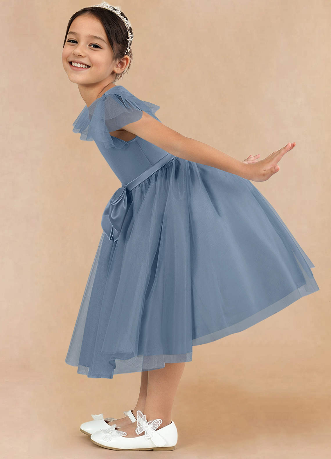 A-line Tulle Knee-length Ivory Dress (010226318)