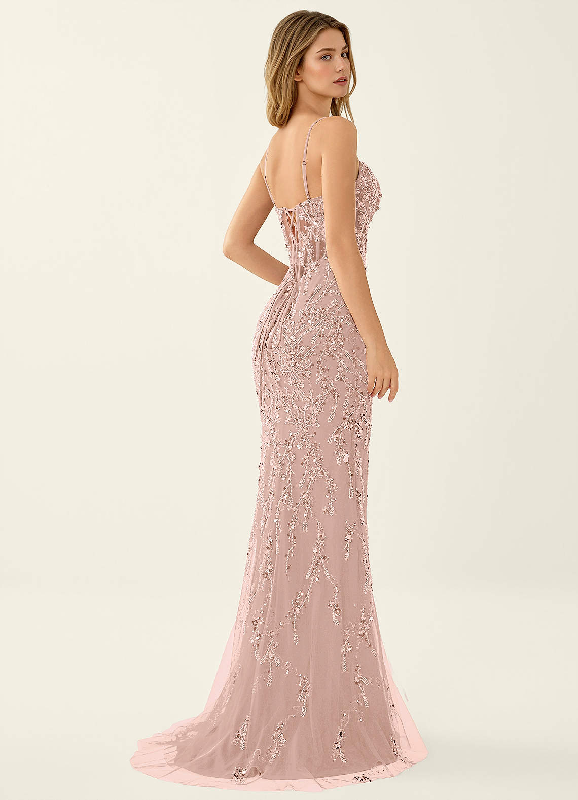Zivah Pink Beaded Corset Lace Up Back Mermaid Dress image2
