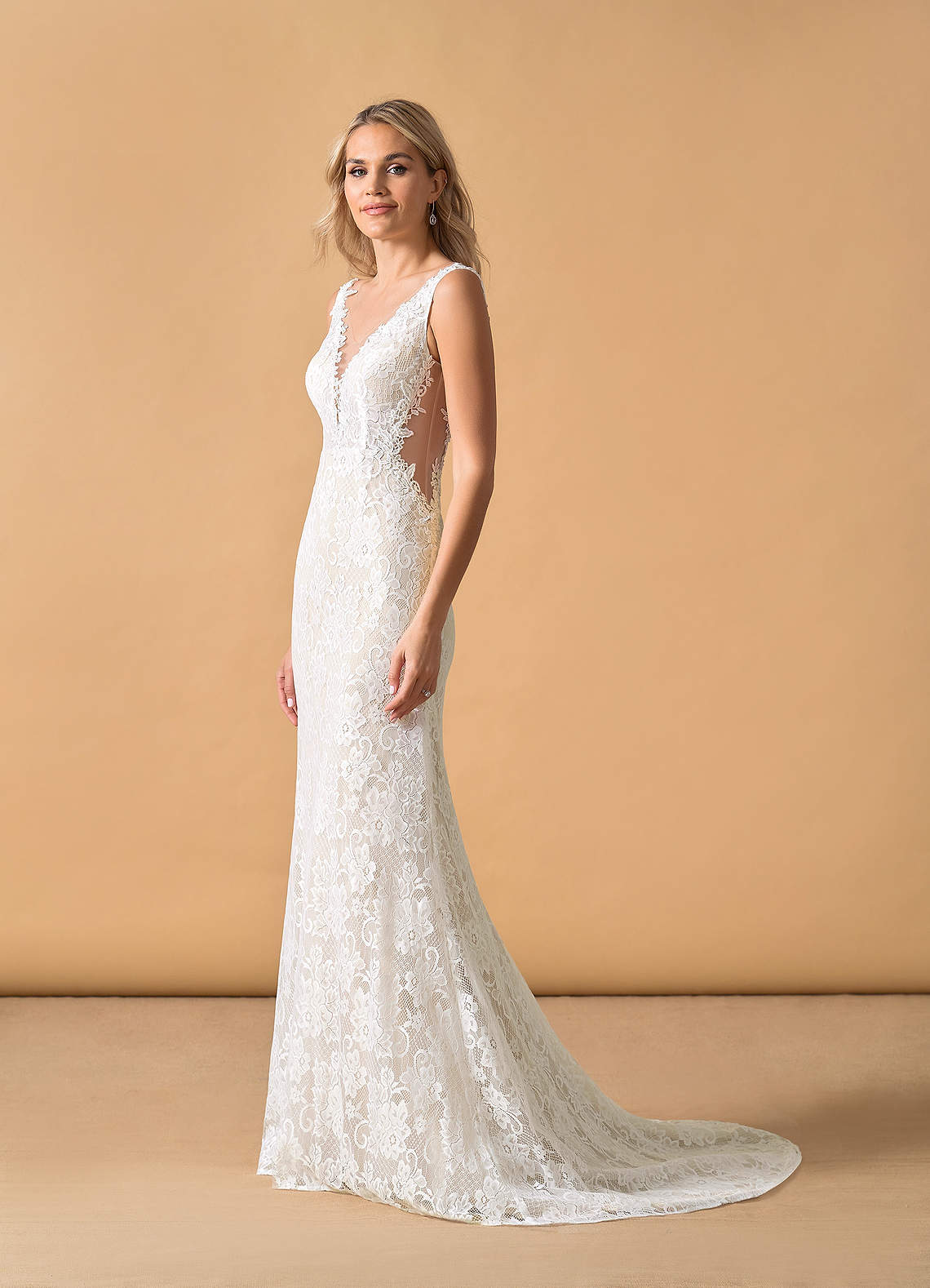 Azazie Gracen Robes de mariée Robe Sirène en Tulle Col V en dentelle Diamant Blanc Champagne image4