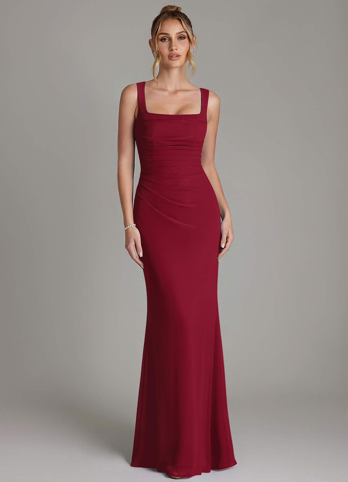 Azazie Agustina Bridesmaid Dresses Burgundy Mermaid Corset Chiffon Dress image4