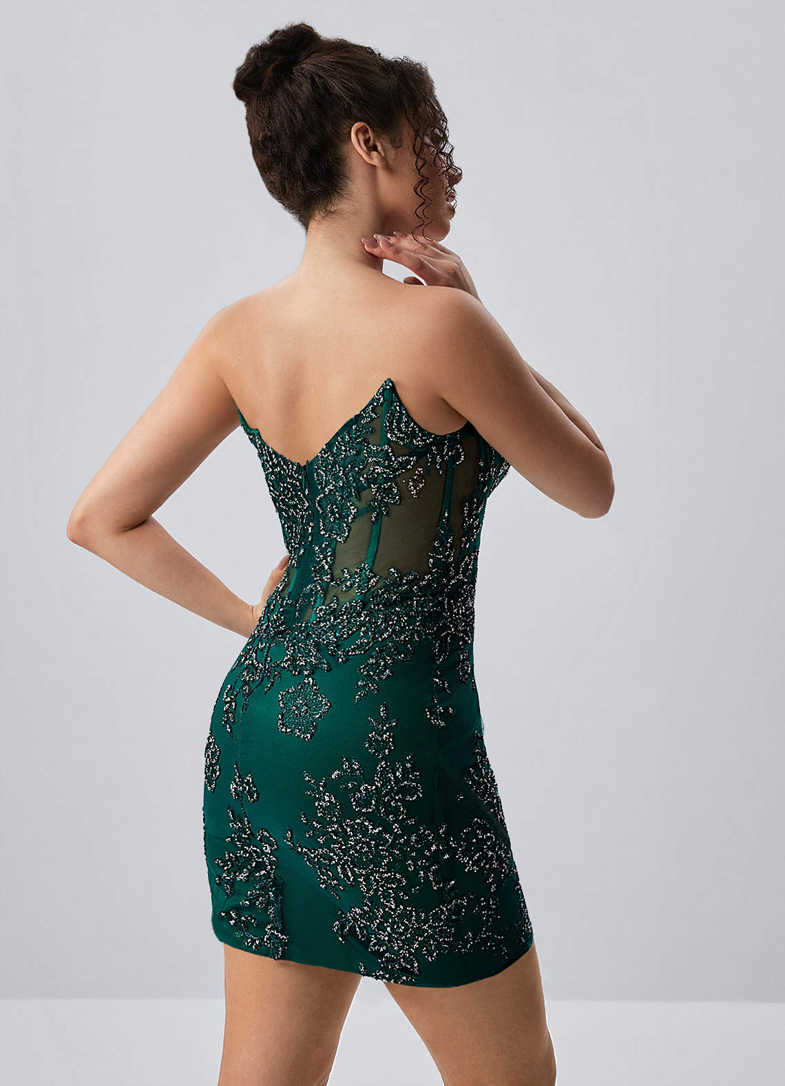 dark green corset mini dress Zapaka Women Dark Green Satin Homecoming Dress with Beading Bodycon Corset Sequins Short Cocktail Dress, Dark Green / US8
