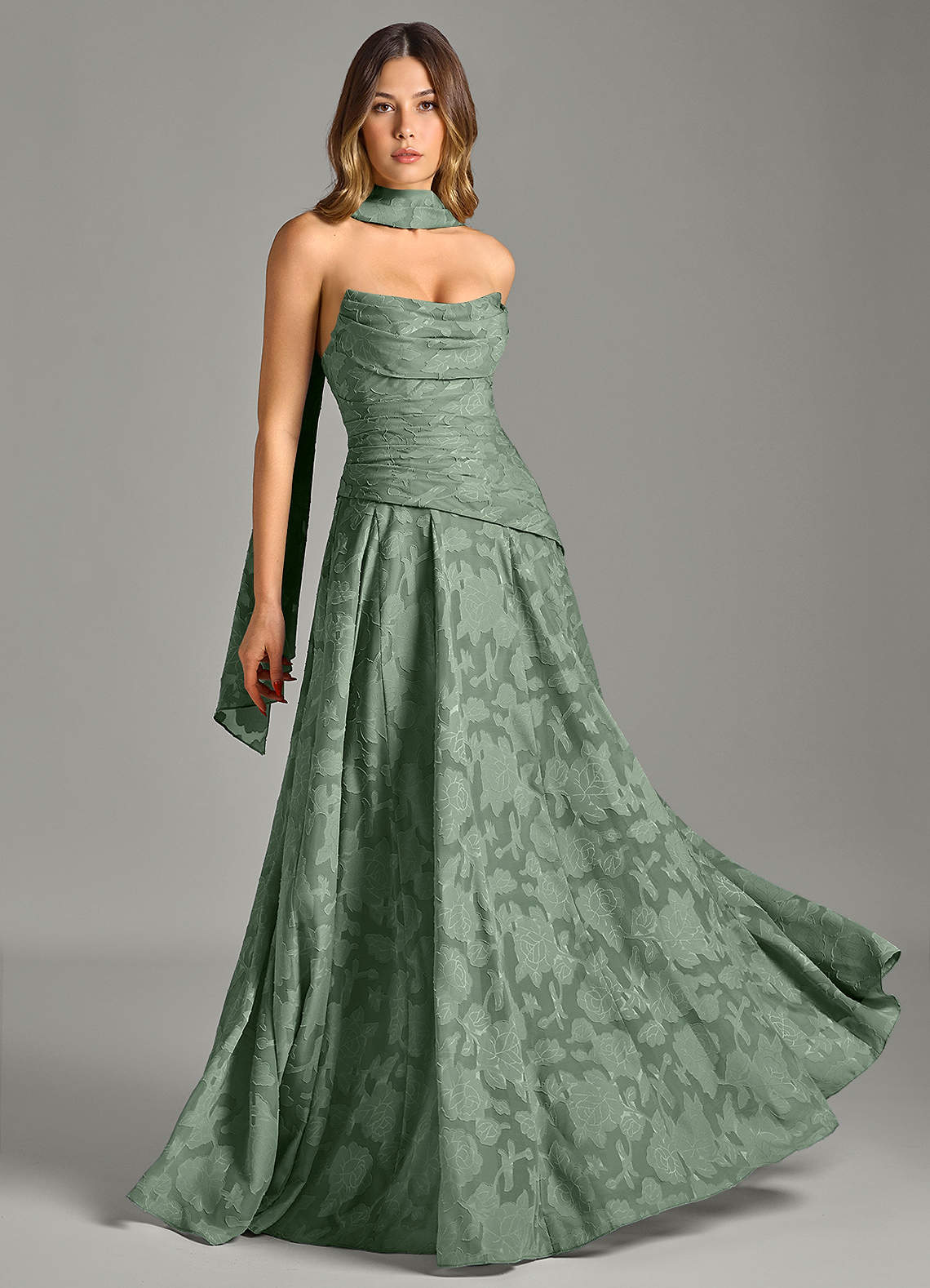 Azazie Gabriela Bridesmaid Dresses Matcha A-Line Strapless Floral Burnout Dress image4