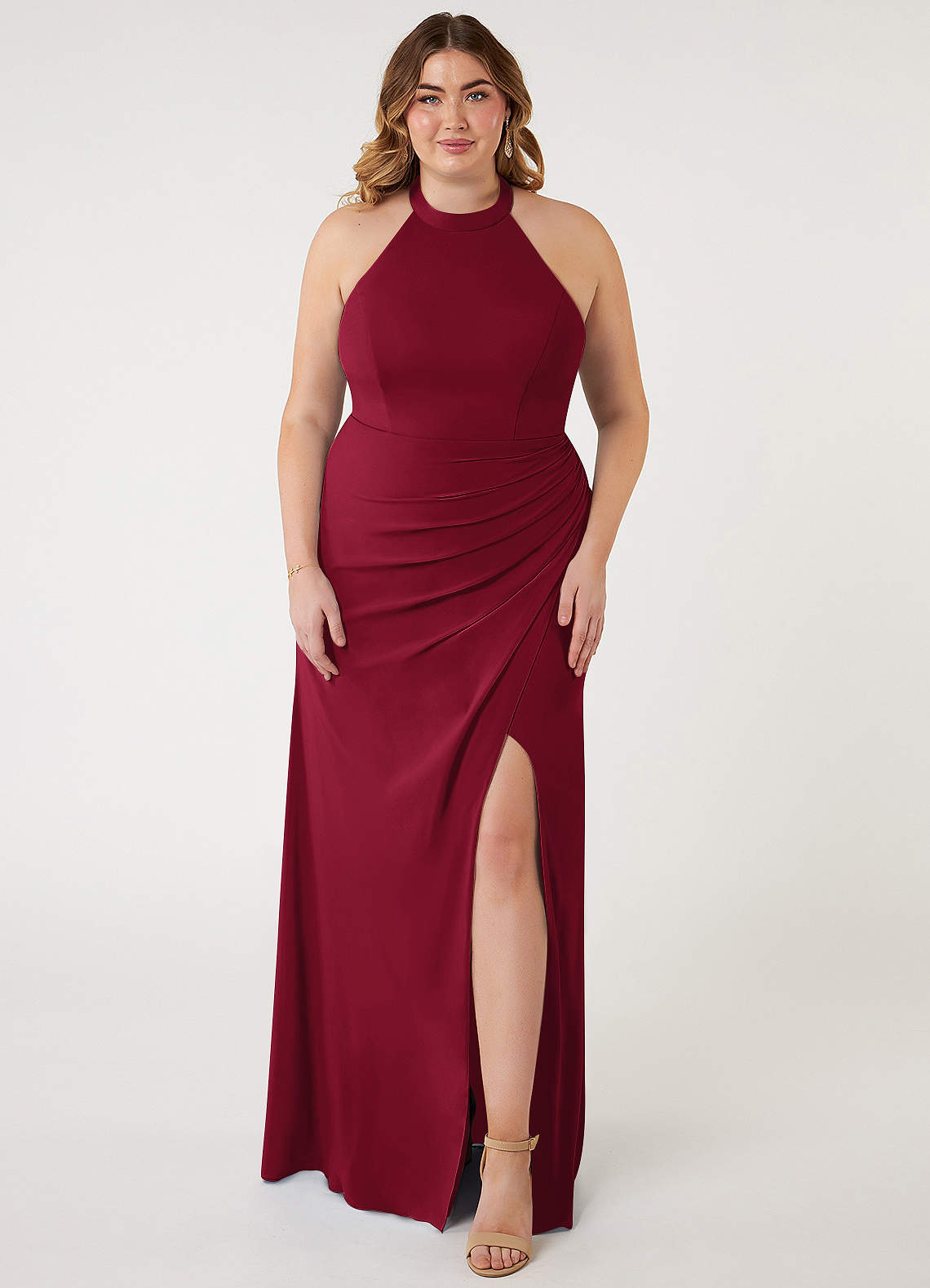 Azazie Galicia Robes de demoiselle d'honneur Robe Sirène en Mousseline extensible Dos nu plissé Bourgogne image1