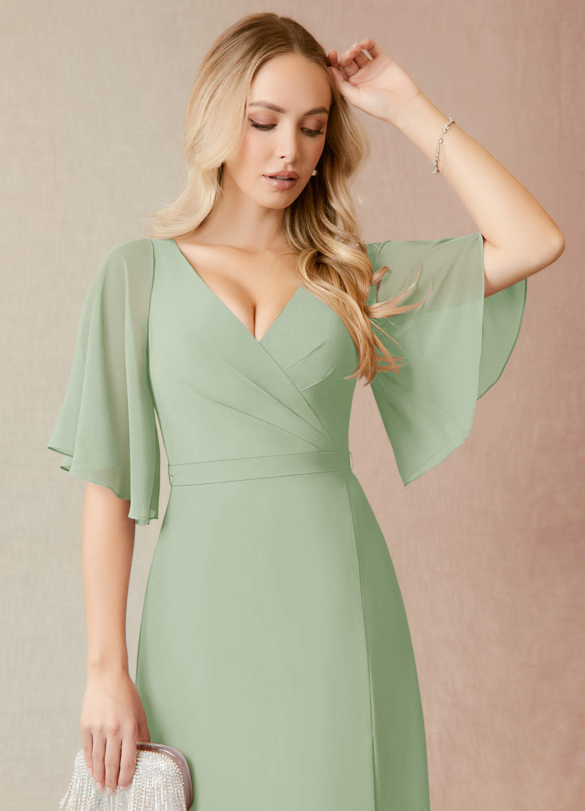green emerald velvet dress Sheath V Neck Sage Green Silk Satin Simple Long Prom Evening Dresses with  Slit sew1050 main image 1