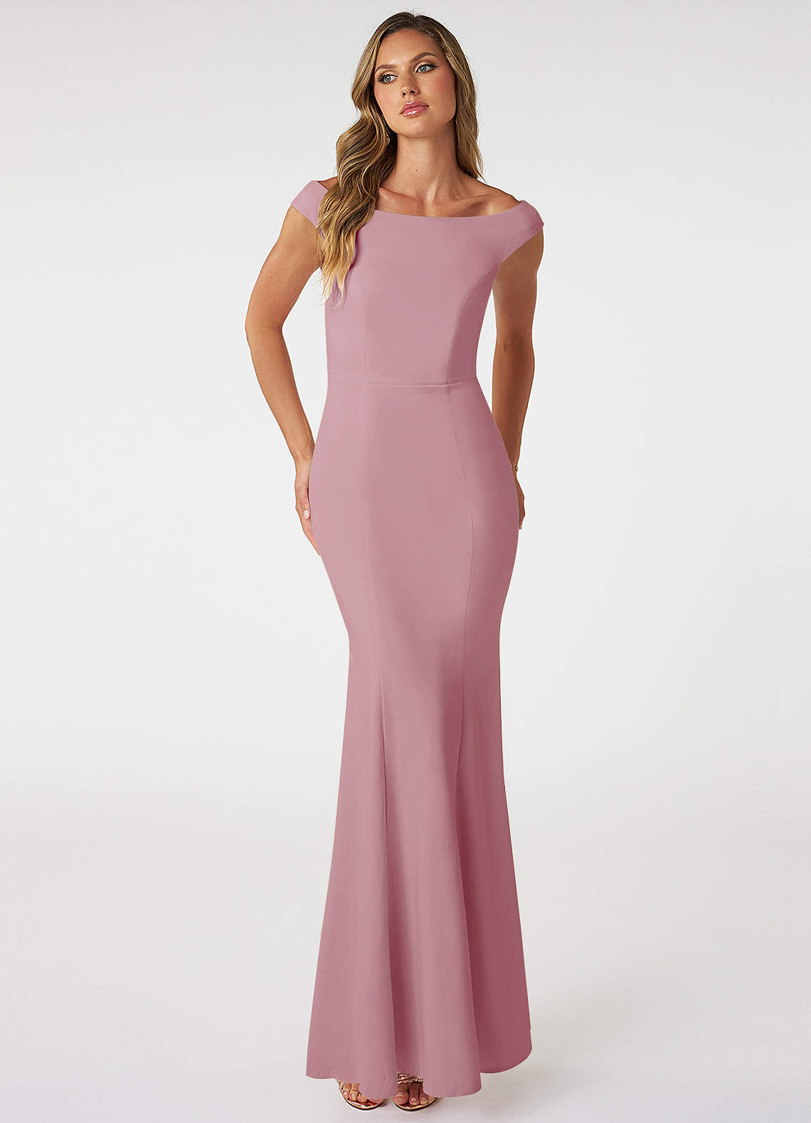 Azazie Nicolina Bridesmaid Dresses Vintage Mauve Mermaid Square Neckline Stretch Crepe Dress image1