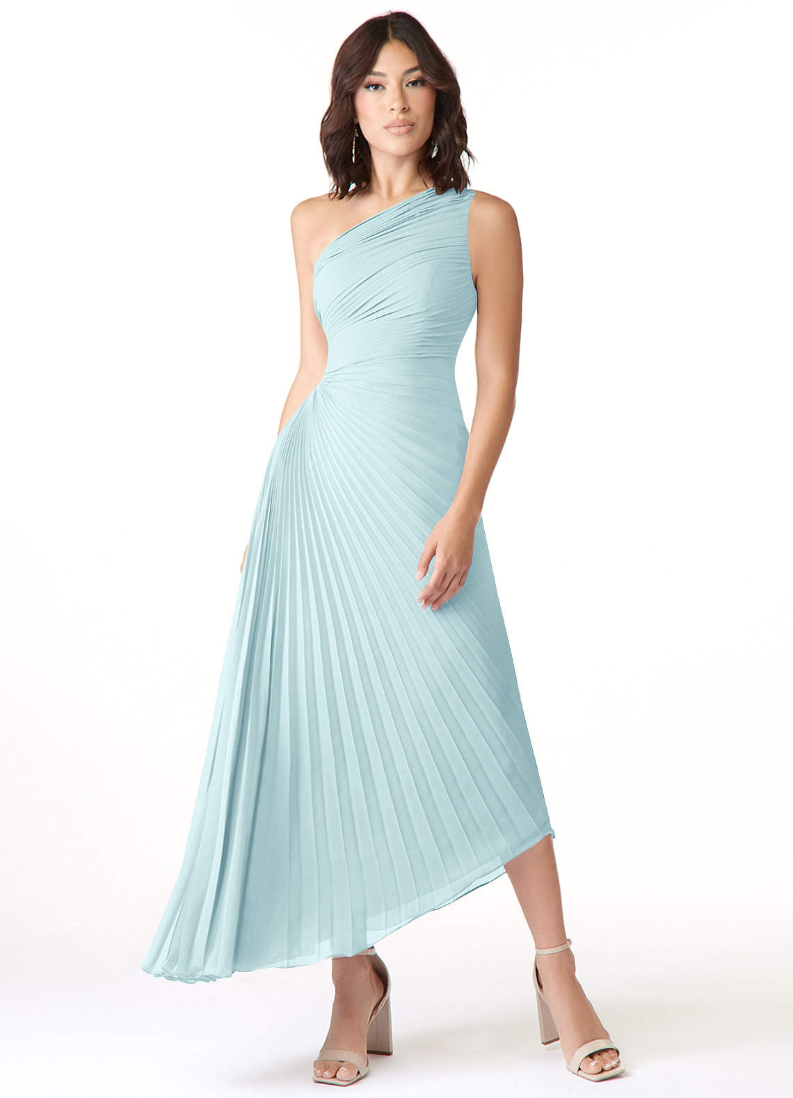 Azazie Kirra Bridesmaid Dresses Sea Glass A-Line One Shoulder Chiffon Dress image1