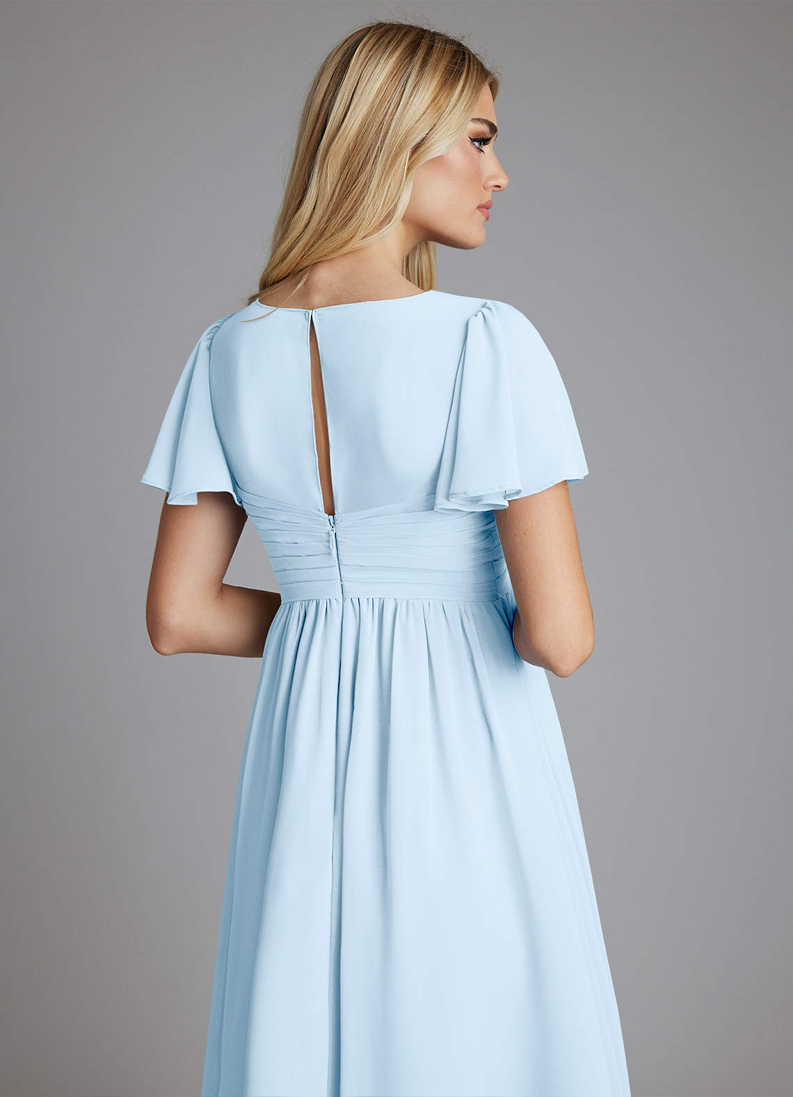 Azazie Verna Maternity Bridesmaid Dresses A-Line V-Neck Ruched Chiffon Floor-Length Dress image5