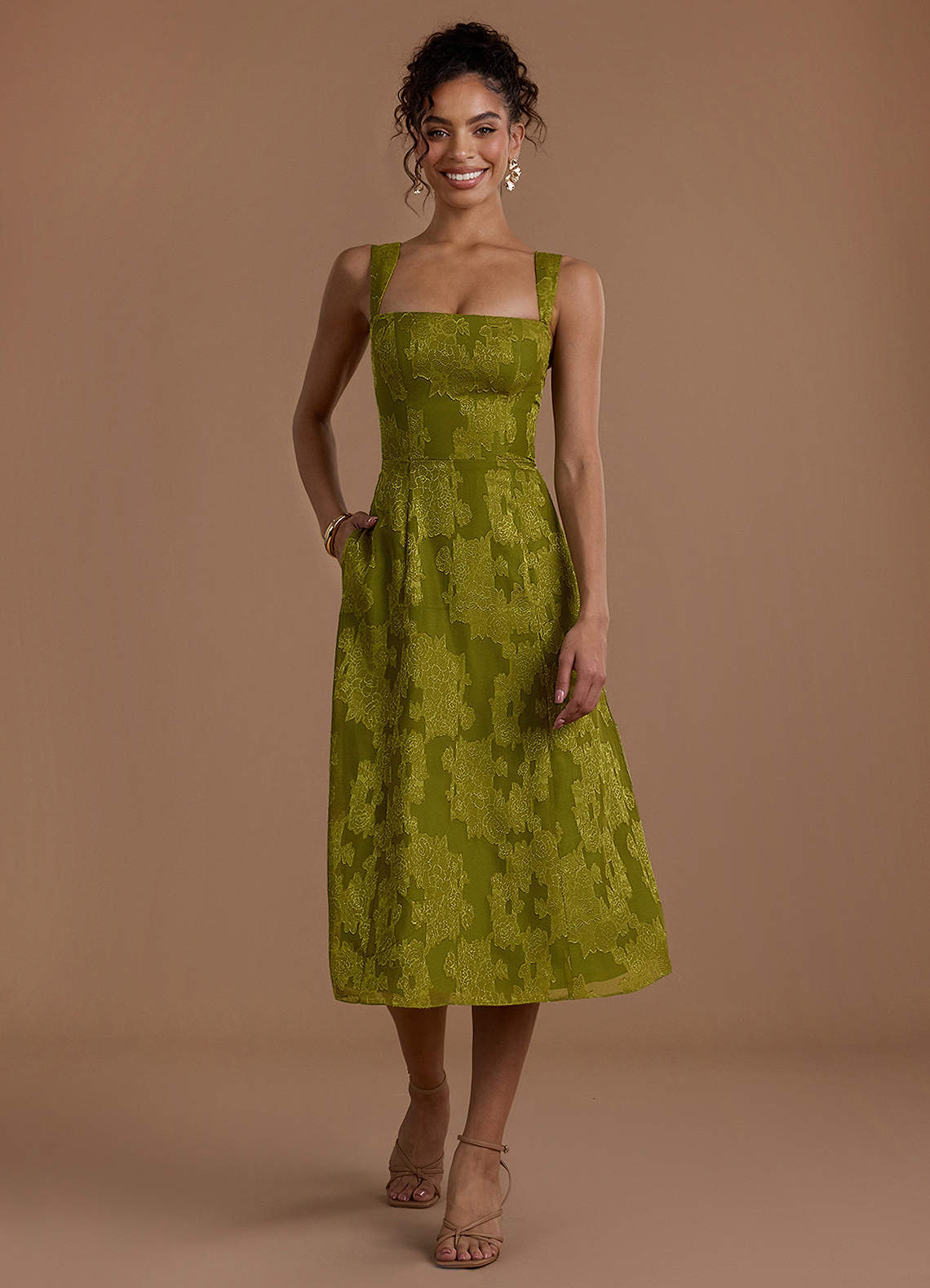 Georgie Lichen Gold Midi Dress | Azazie