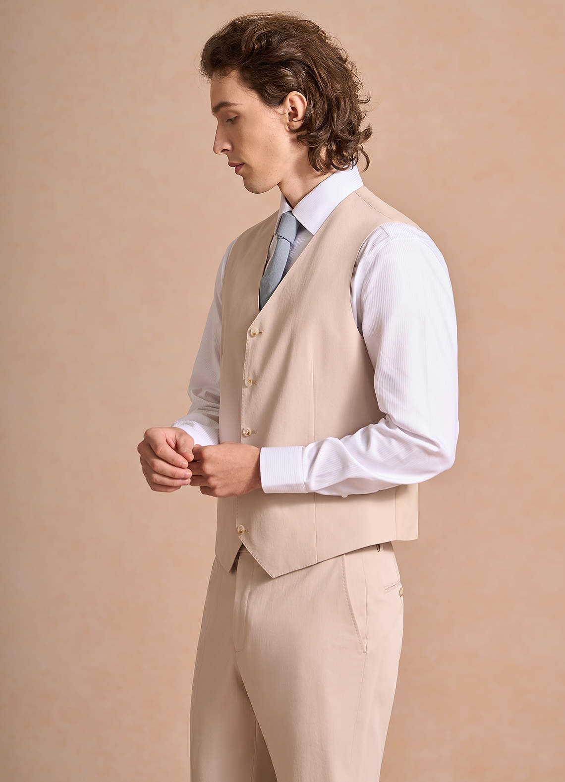 front Carter Tan Cotton Linen Blend Suit Vest