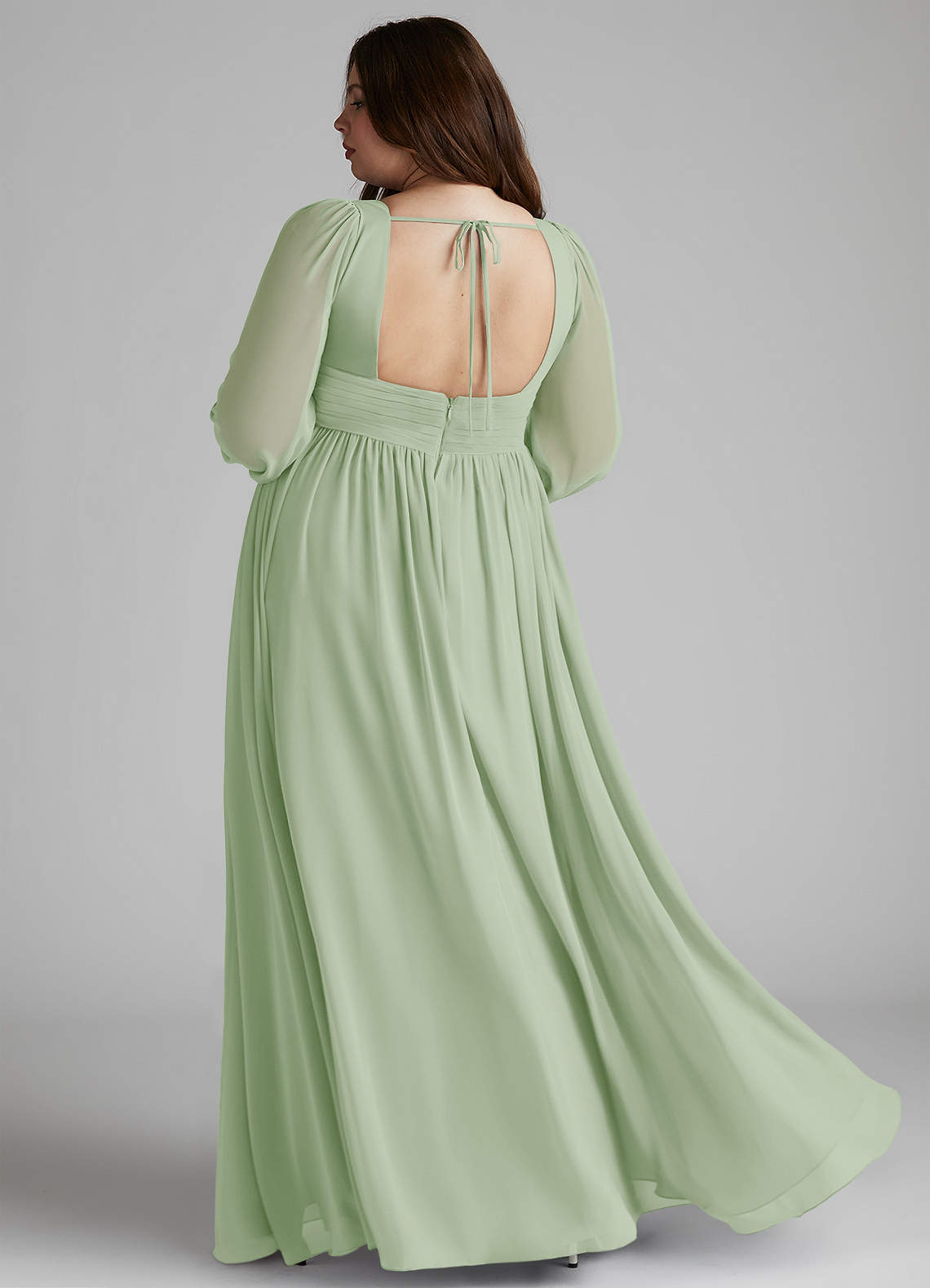 Azazie Norah Bridesmaid Dresses Dusty Sage A-Line V-Neck Long Sleeve Chiffon Dress image6