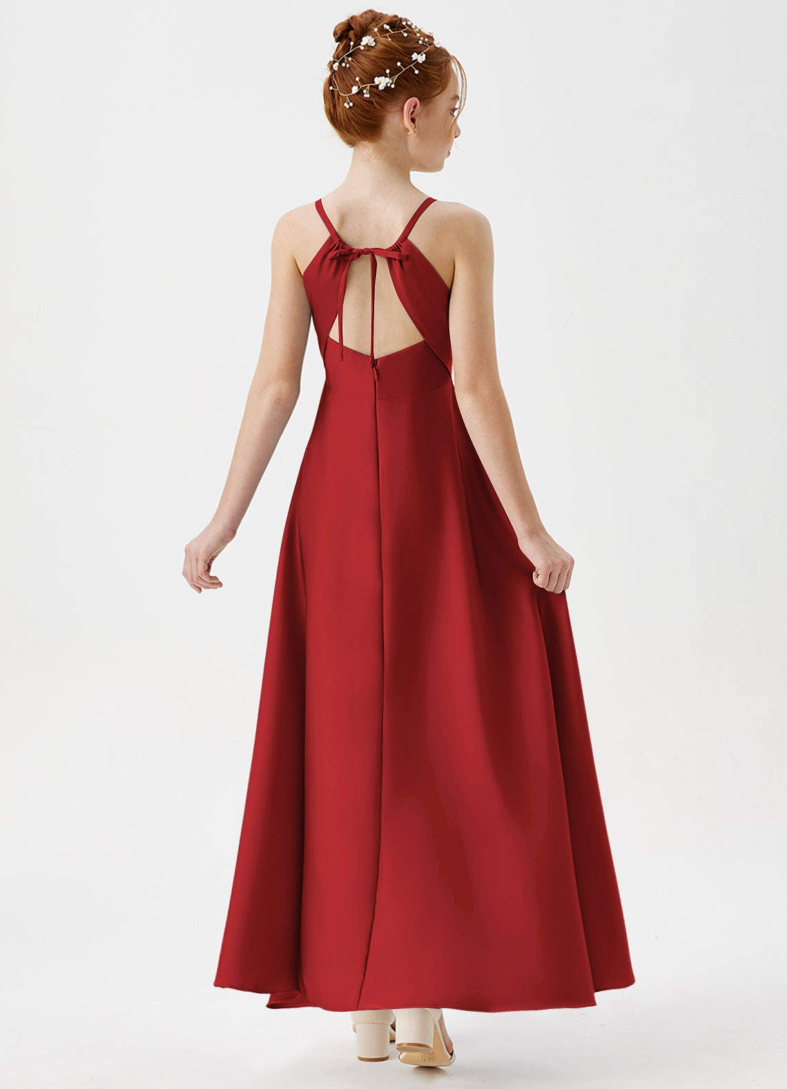 Azazie Avelina Junior Vestido de Granada de Satén Elástico de Corte en A con Plisado image1