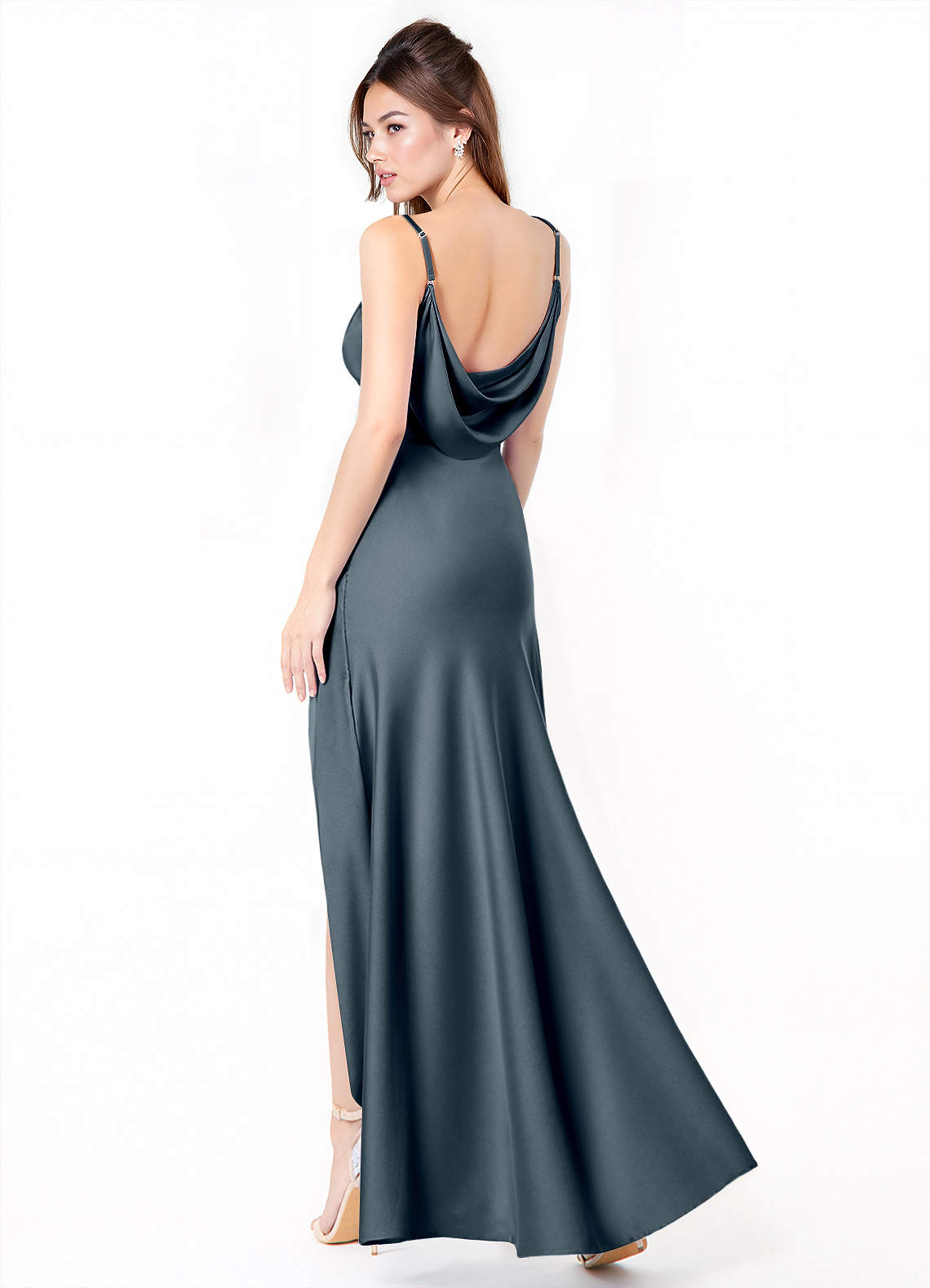 Azazie Alaija Bridesmaid Dresses Twilight Mermaid Side Slit Stretch Satin Dress image1