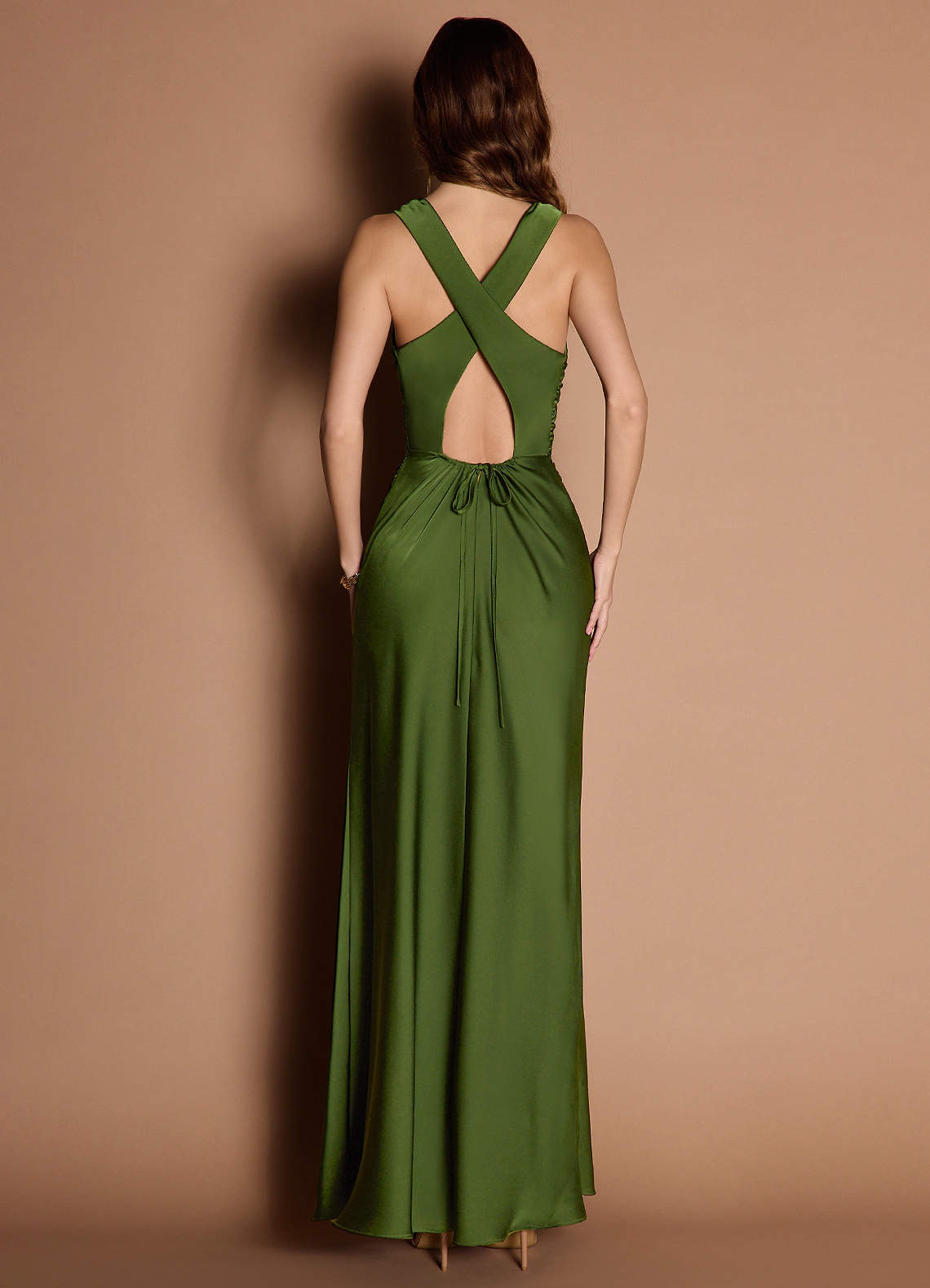 slim fit dress slacks Zapaka Women Light Green Bridesmaid Dress with Lace Up Back A Line Halter Backless Long Wedding Guest Dress, Light Green / US16W main image 0