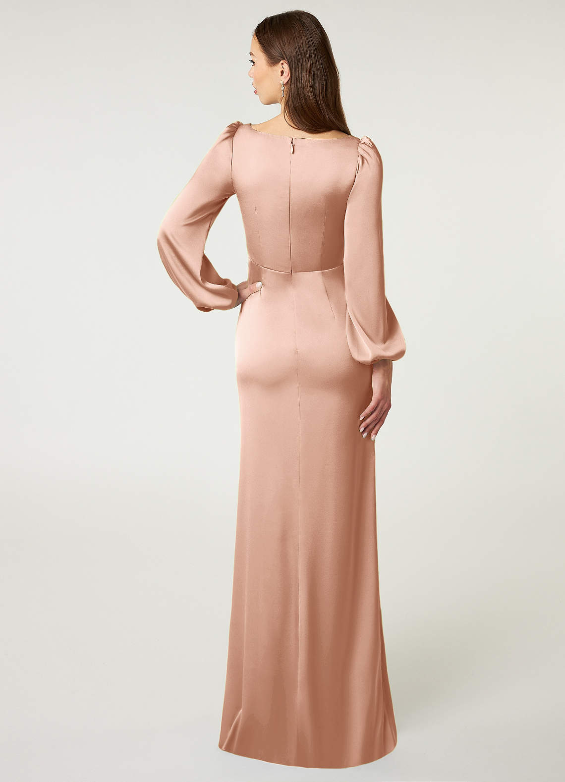 long sleeve rose gold bridesmaid dress long guest wedding dress Long Sleeve Long Wedding-Guest Dress 7482 Rose Gold / 2