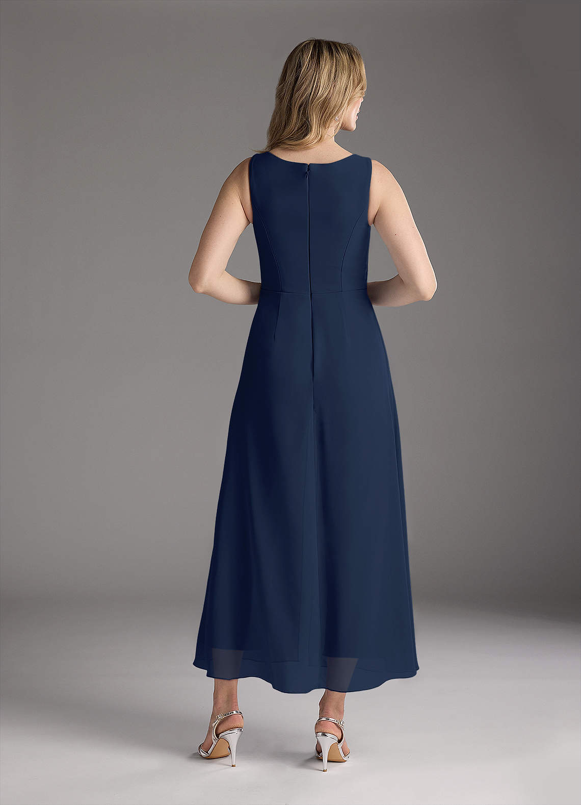 Azazie Anitta Mother of the Bride Dresses Dark Navy Jumpsuit/Pantsuit Pleated Stretch Crepe Dress image5