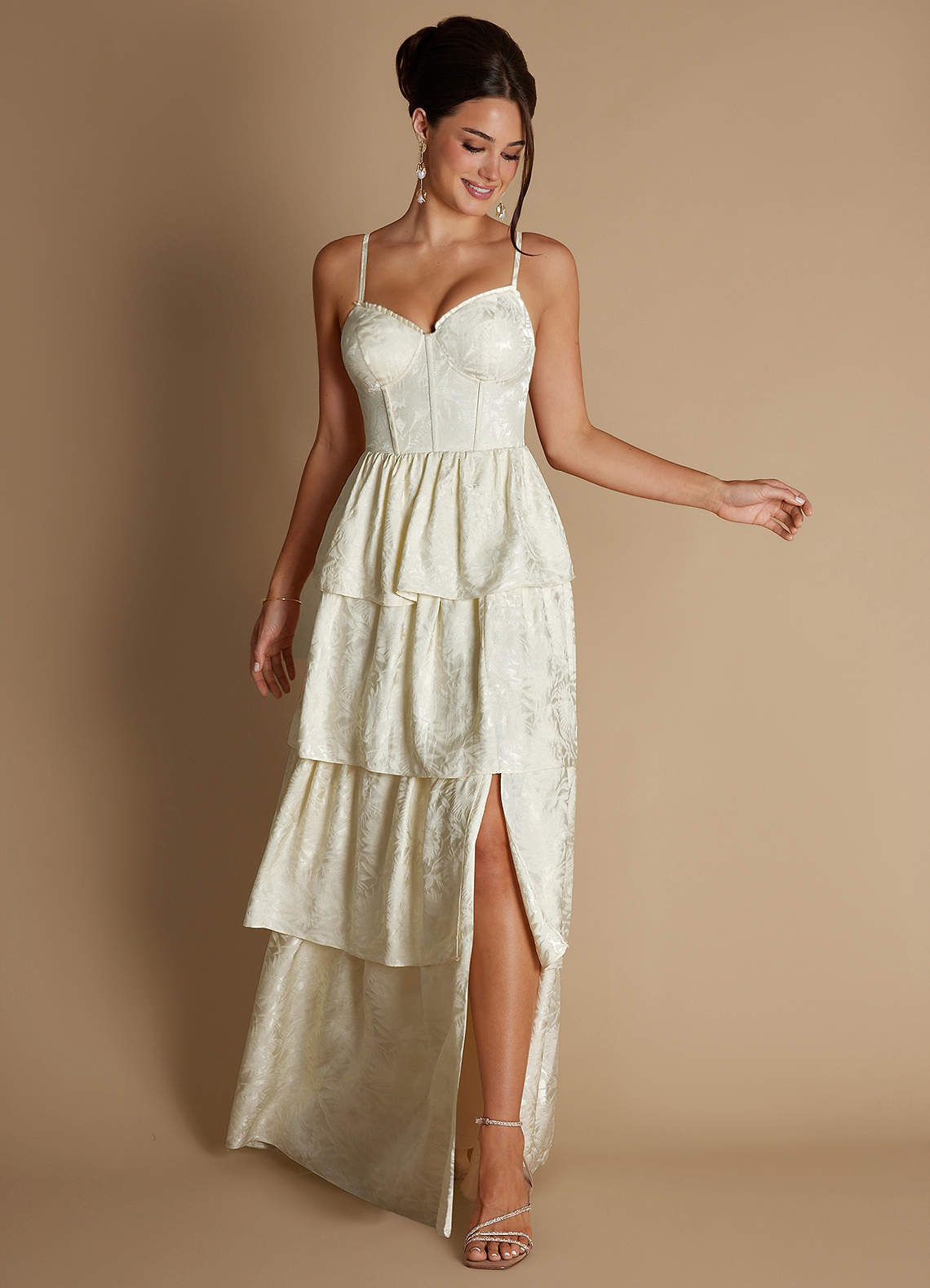 vanilla bridesmaid dresses Maddy Cream Maxi Dress LaDivine CR883 Fitted Formal Color:Navy Polka Dot Charm Linen Pants Satin MATERIAL POLYESTER