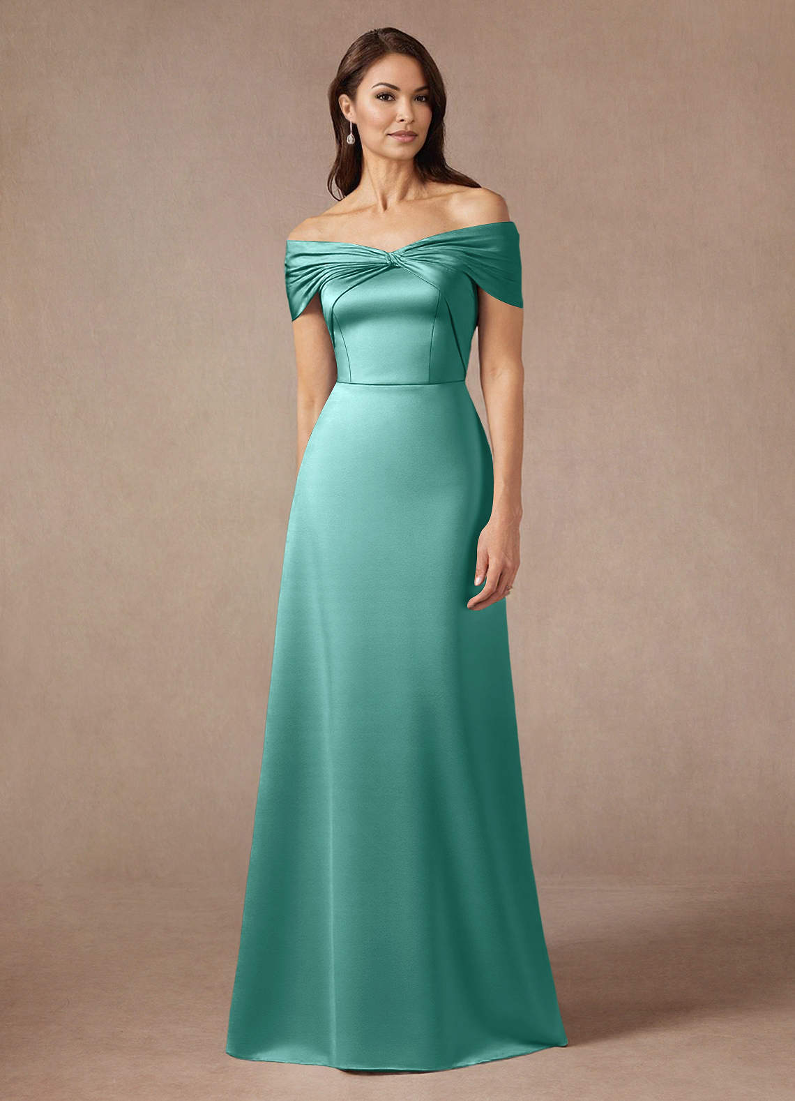 Azazie Amelia Abiti per la Madre della Sposa Abito A-Line in Raso Elasticizzato a Spalla Scoperta Acqua image1
