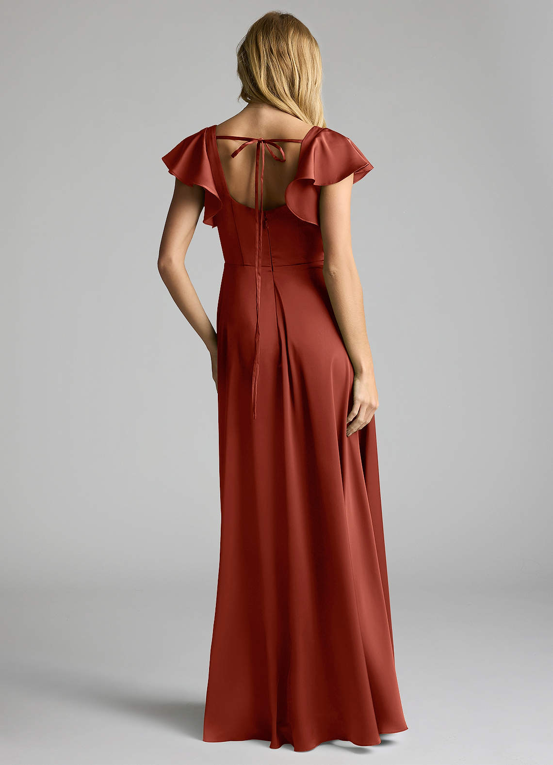 Azazie Bondi Vestidos de madrinha de casamento Vestir Terracota de Cetim elástico de Linha A com Arco image3