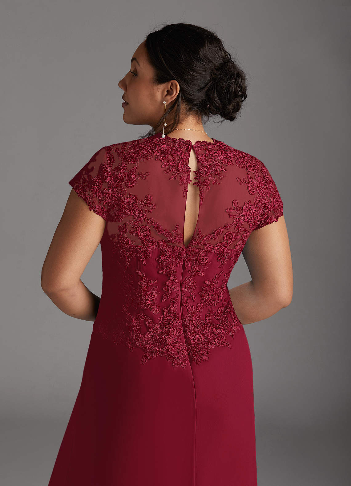 Azazie Junie Mother of the Bride Dresses Burgundy A-Line Lace Chiffon Dress image8