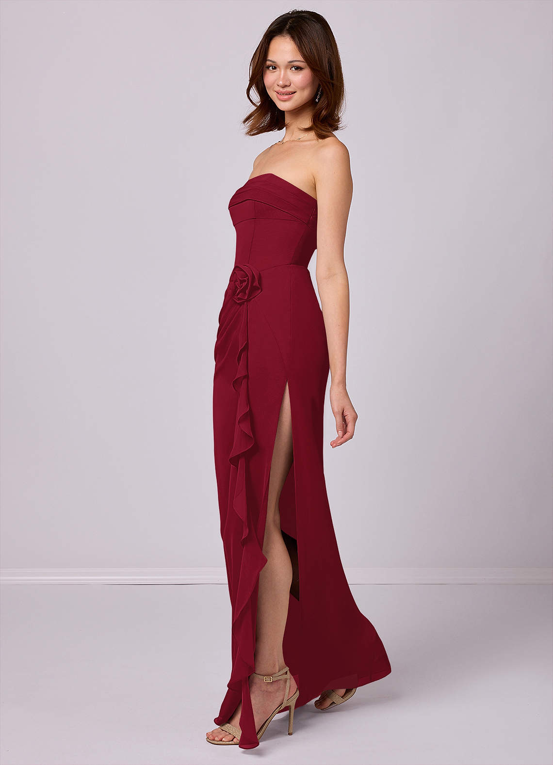 Barbie ♥ Azazie Bridesmaid Dresses Burgundy Sheath Strapless Chiffon Convertible Dress image2